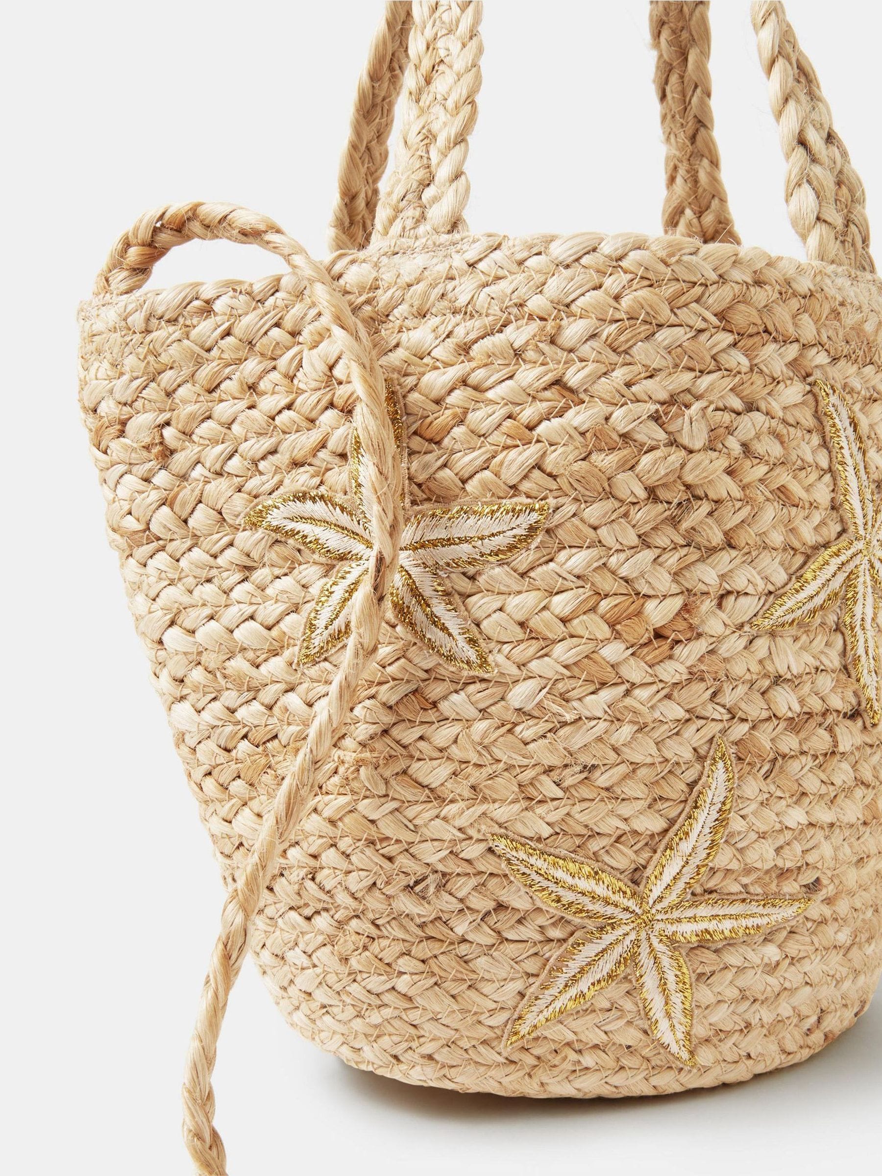 Accessorize natural embroidered starfish raffia bag (British brand)