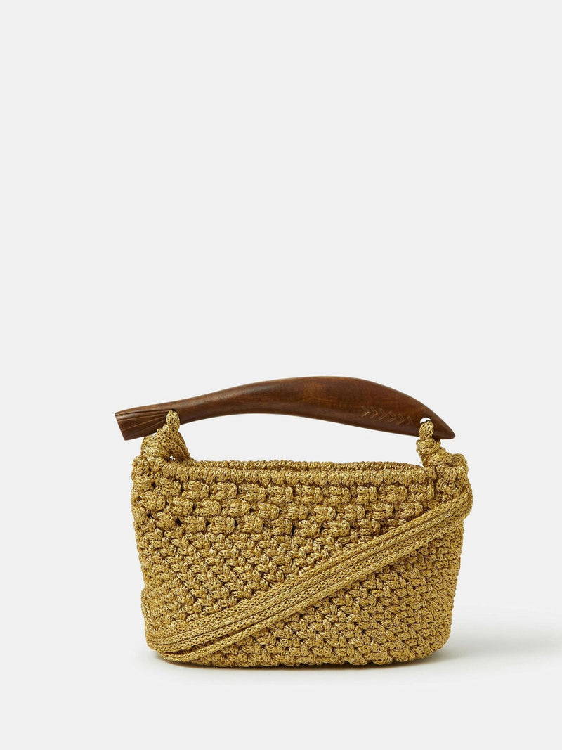 Accessorize gold fish handle woven crossbody bag, imported from the UK