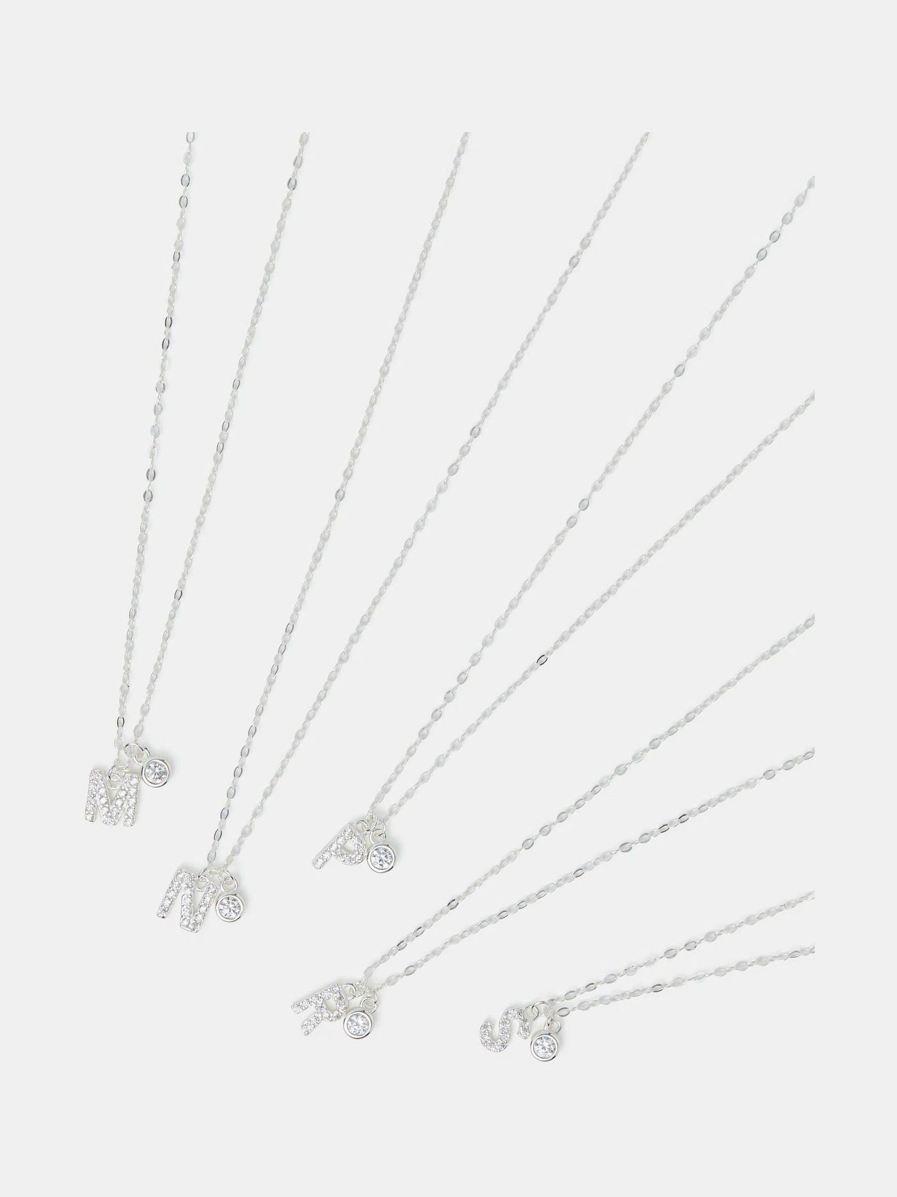 Accessorize sterling silver initial diamanté pendant necklace (British brand)