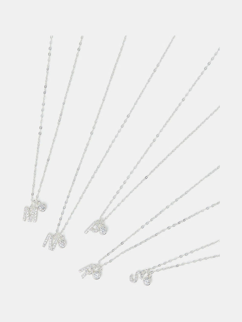Accessorize sterling silver initial diamanté pendant necklace (British brand)
