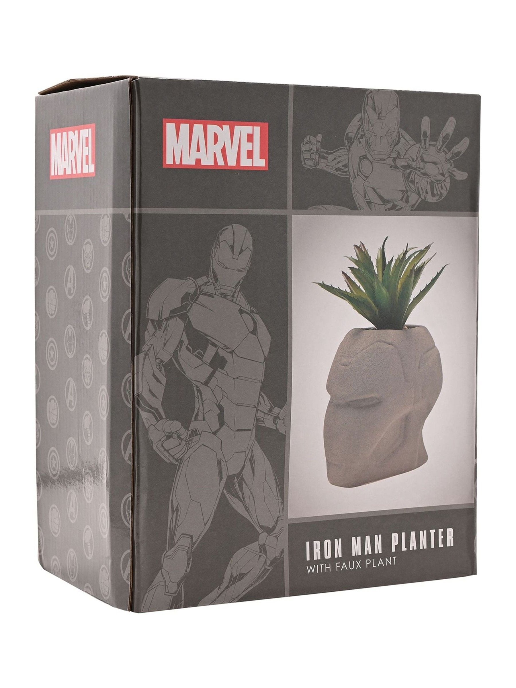 Marvel white Iron Man planter with faux plant (British brand)