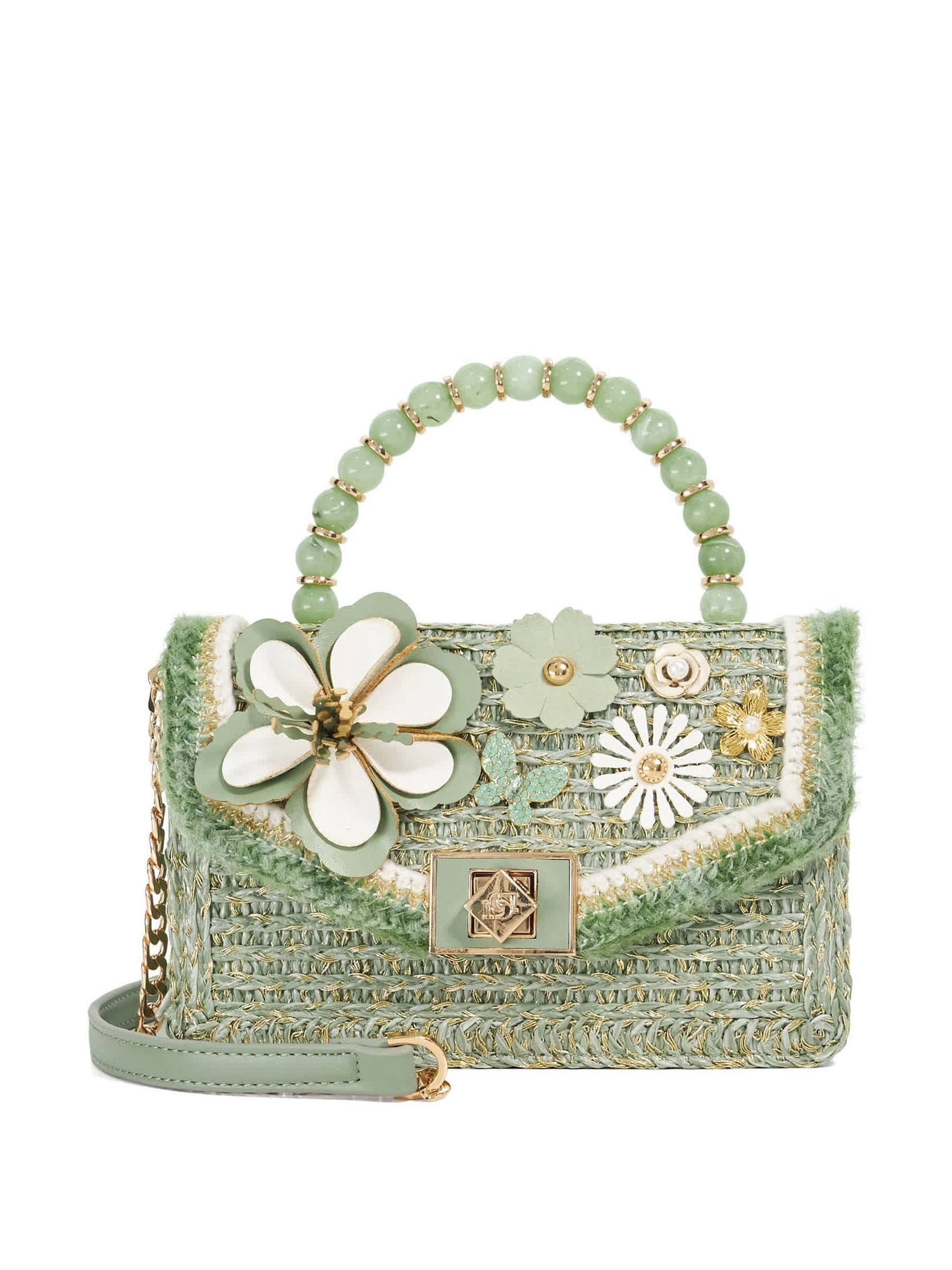 Dune London Green Blooms grab bag raffia, UK version