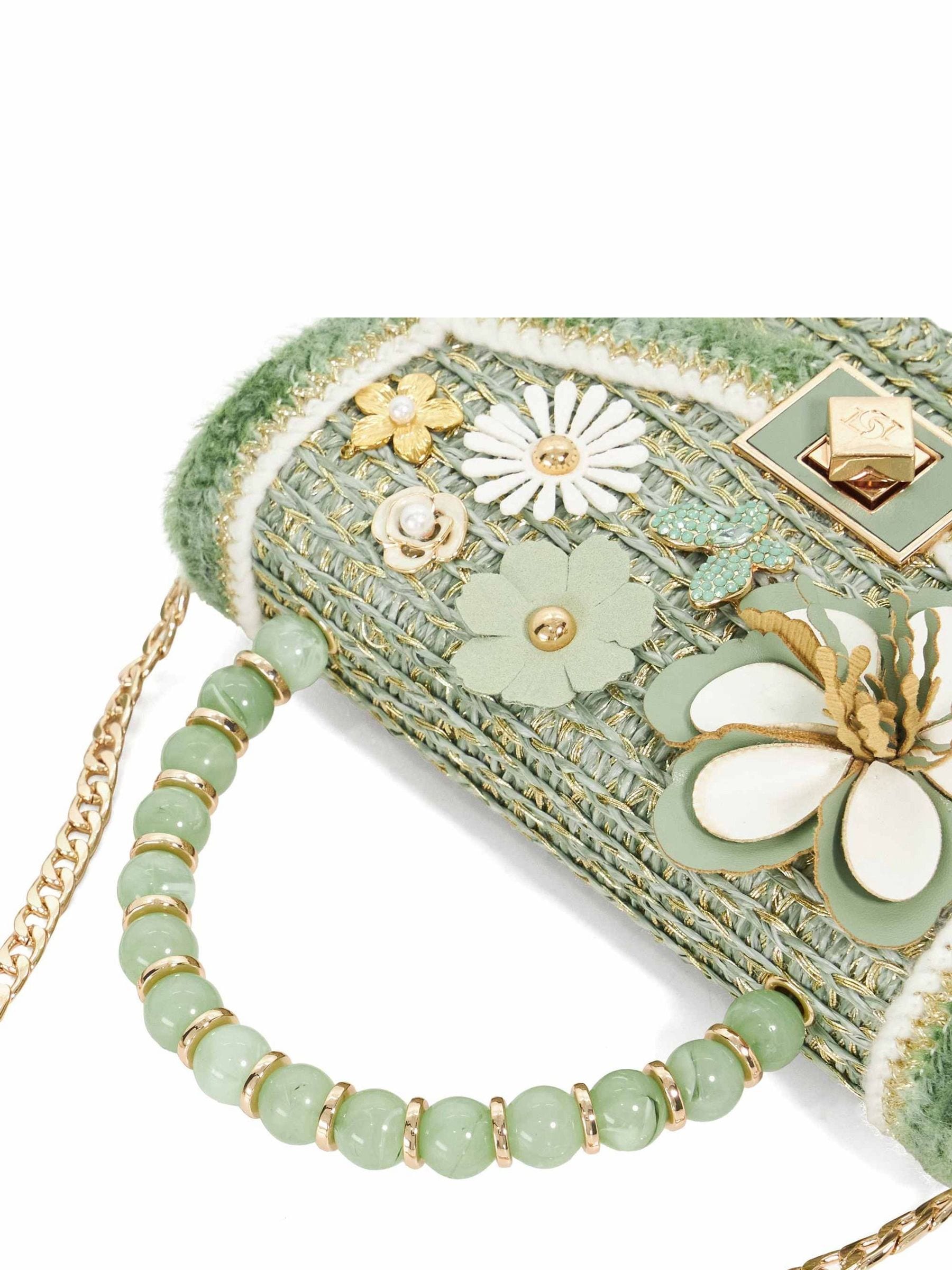 Dune London Green Blooms grab bag raffia, UK version
