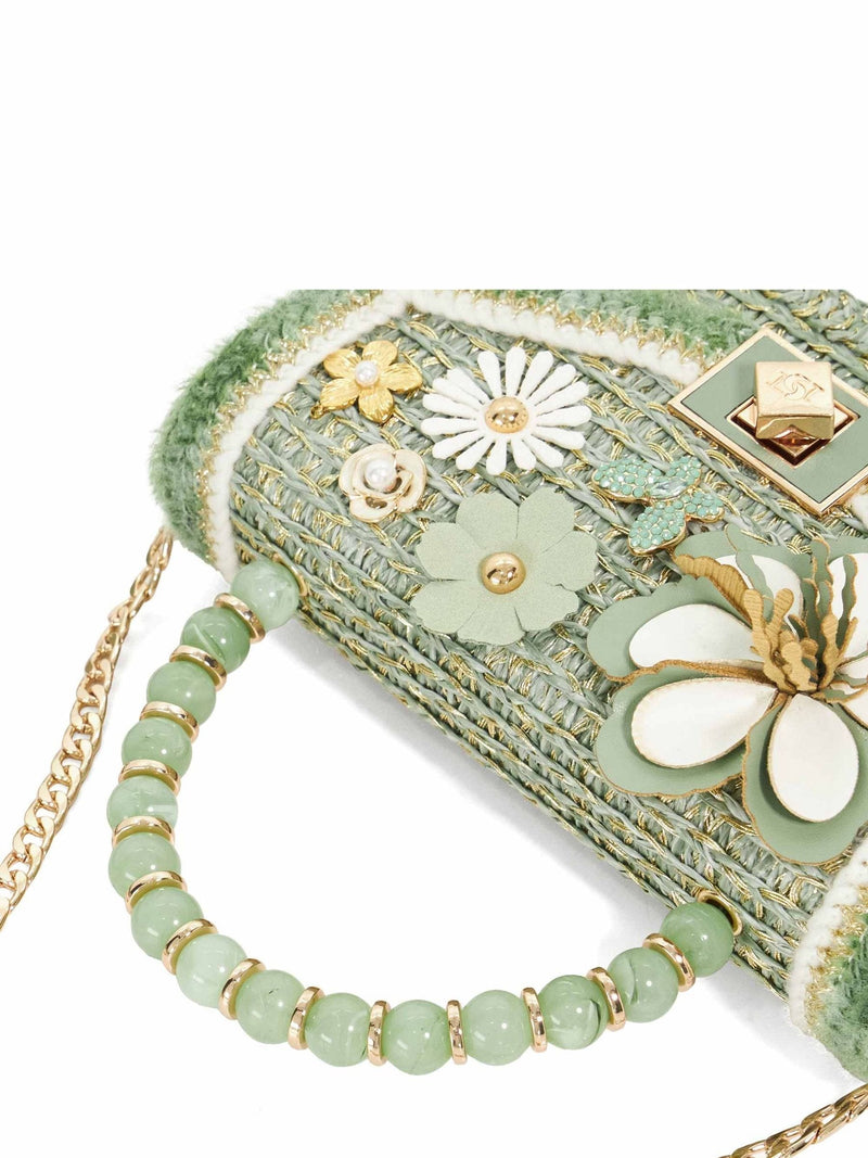 Dune London Green Blooms grab bag raffia, UK version