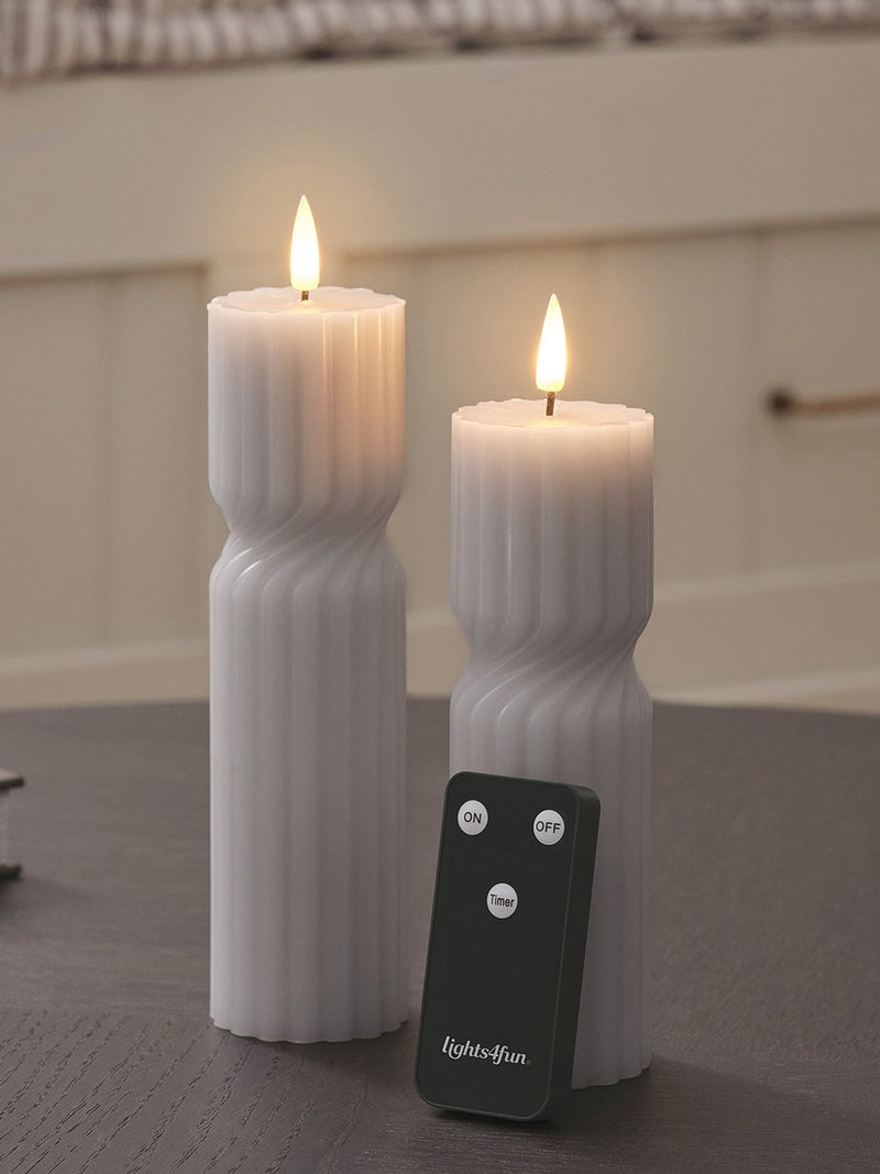 Lights4fun set of 2 twisted pillar candles 17.5cm (British brand)