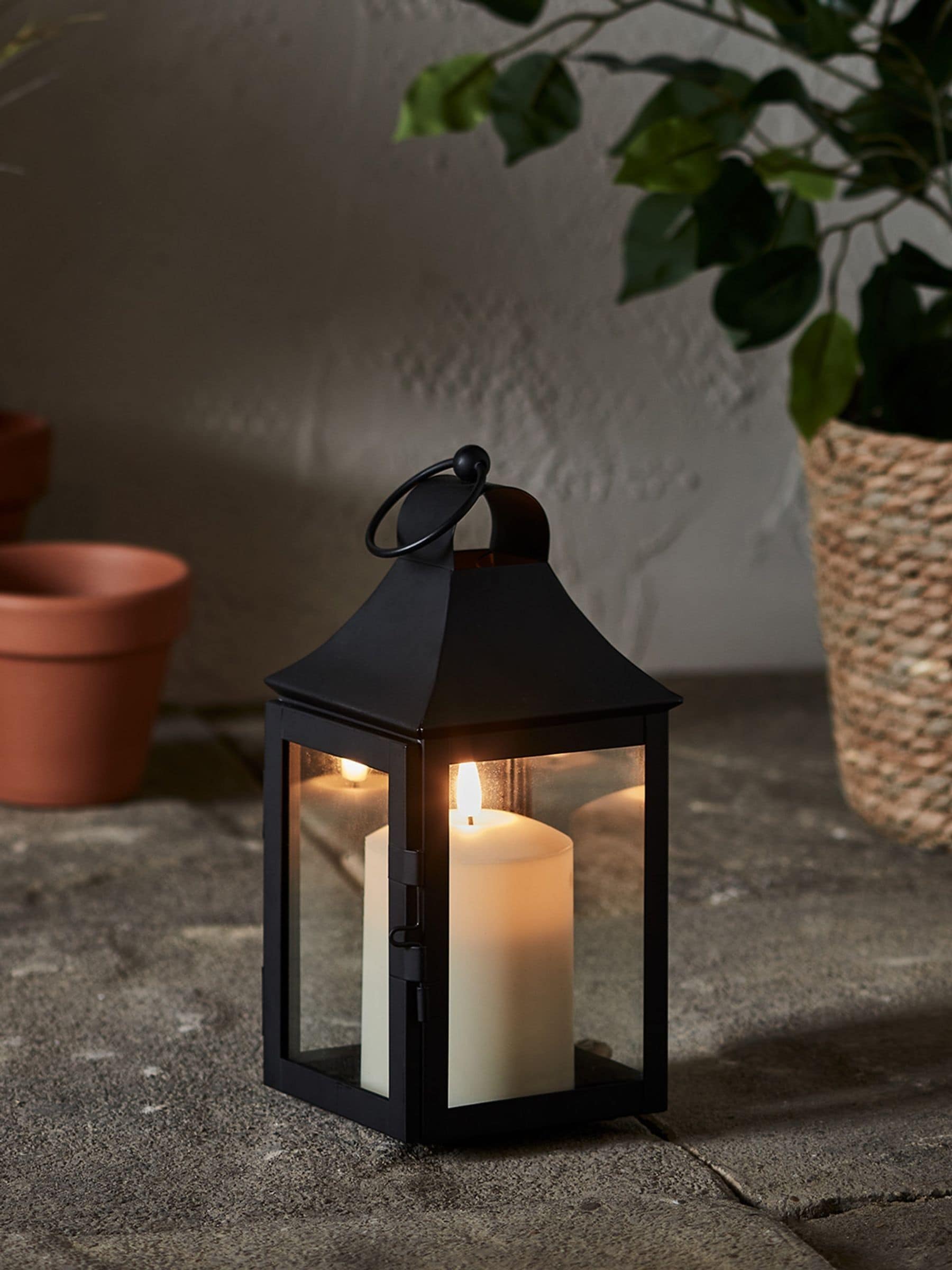 Lights4fun Black Albury garden lantern 25cm, imported from the UK
