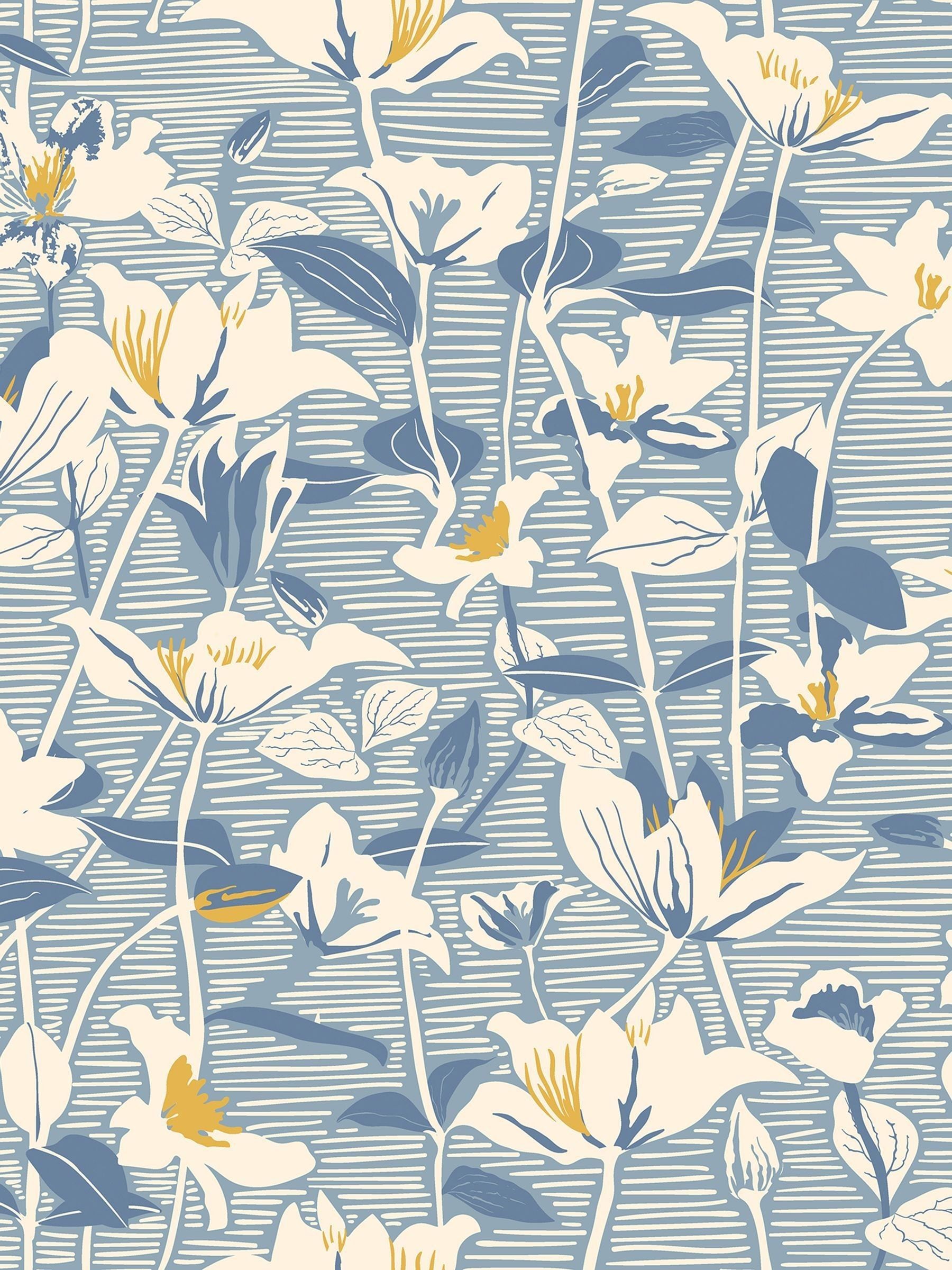Hoopla Walls Soft Navy Lino Leaves Wallpaper A4 Sample