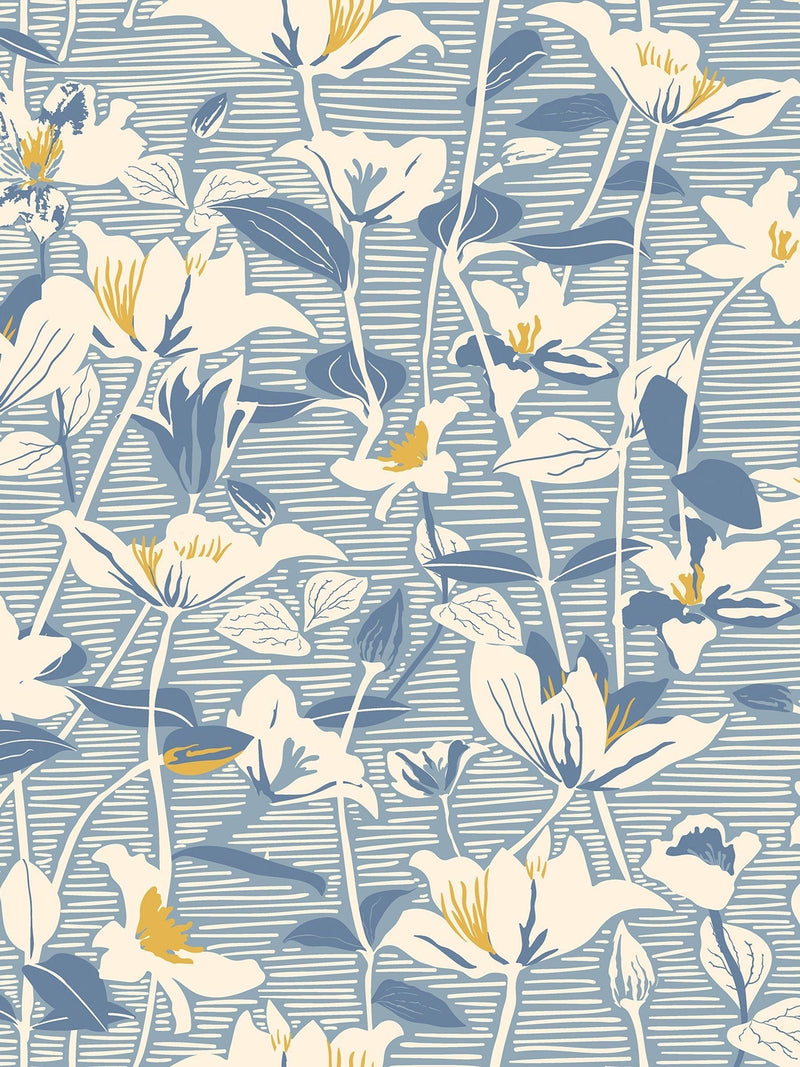 Hoopla Walls Soft Navy Lino Leaves Wallpaper A4 Sample