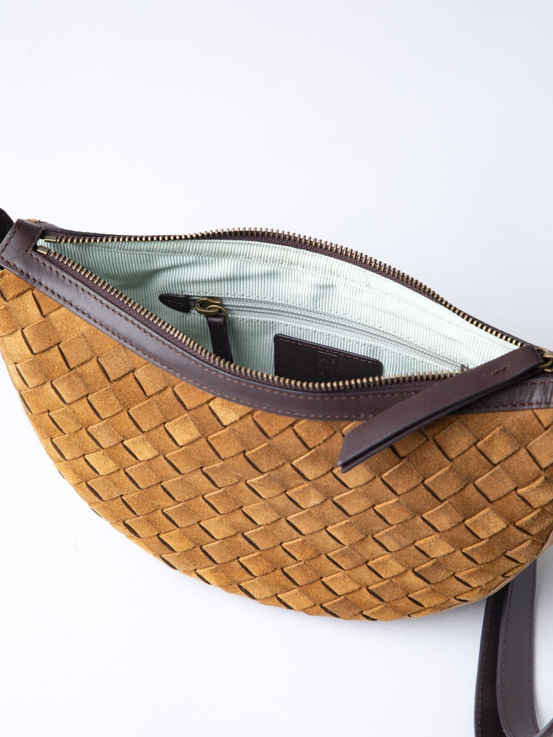 Lakeland Leather cognac Mirehouse suede sling bag, UK version