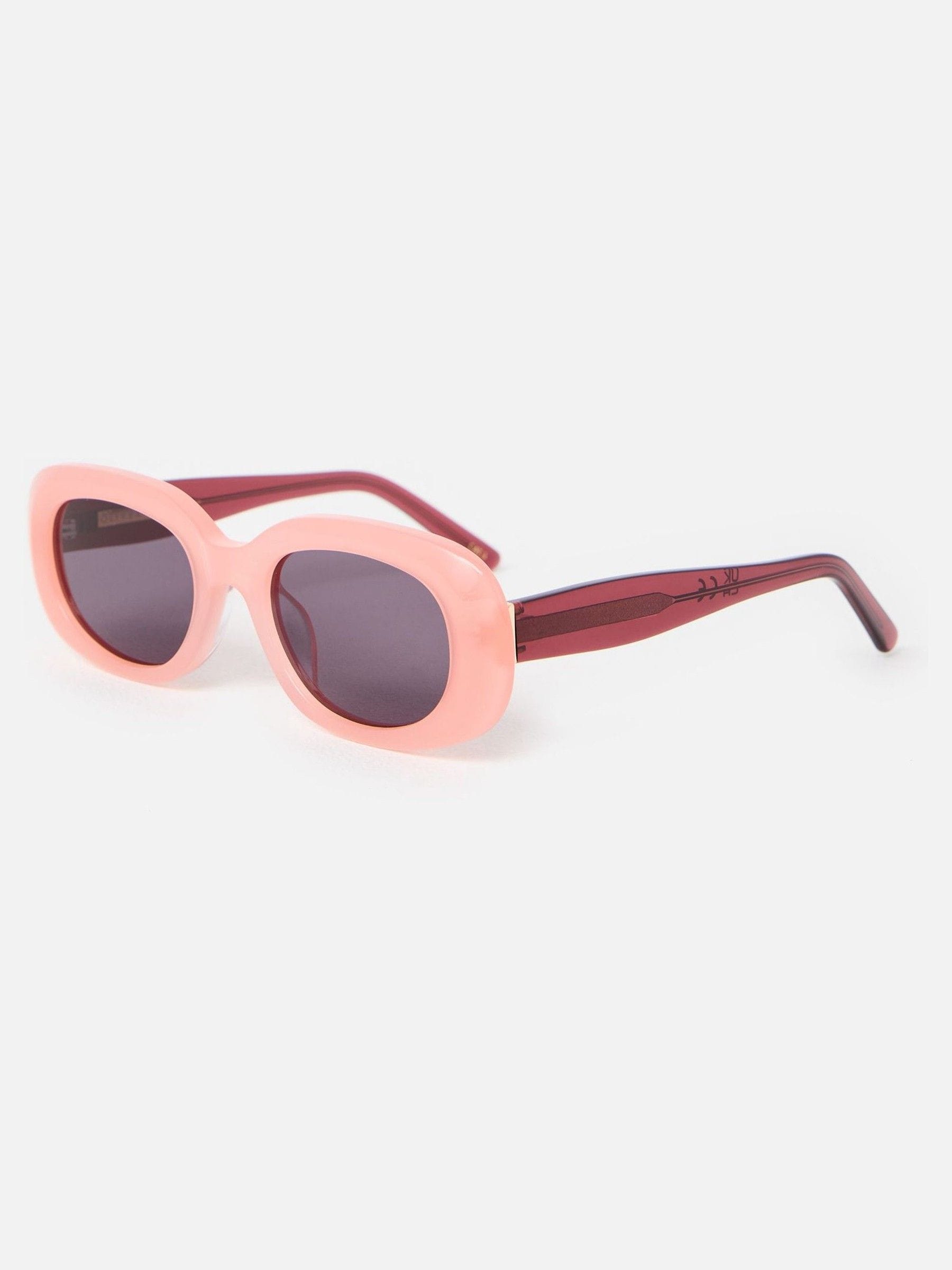 Oliver Bonas pink berry red oval acetate sunglasses, imported from the UK