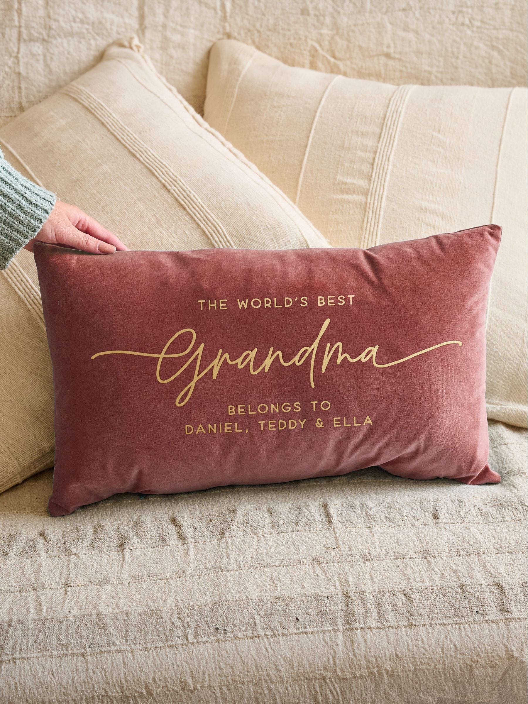 No Ordinary Gift personalised velvet cushion for Mother's Day - British product