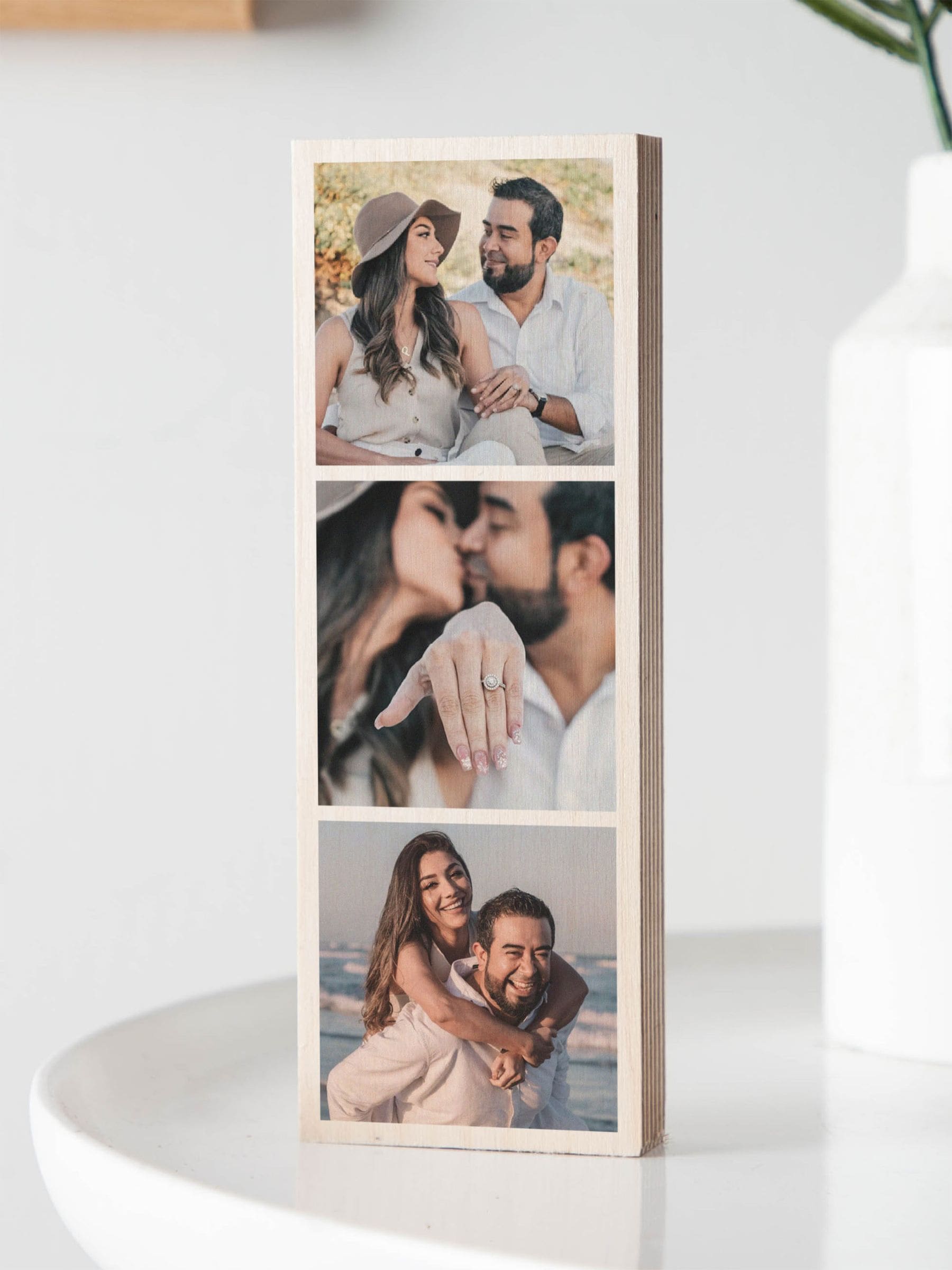 No Ordinary Gift personalised triple photo wooden block 6x17x1.7 cm, UK version