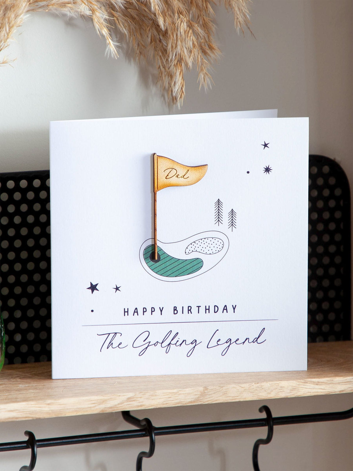 No Ordinary Gift golf birthday card personalised with wooden flag 15x15cm (British brand)