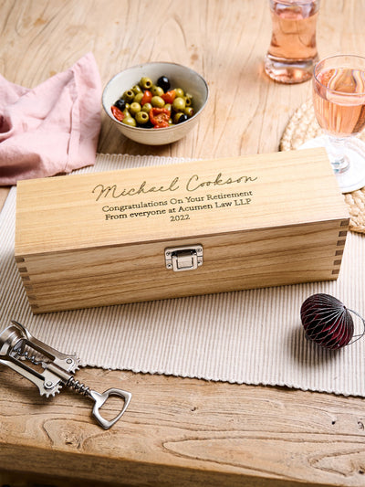 Next No Ordinary Gift Personalised Retirement Wooden Wine Box 35x10x10cm- Buy online at McGrocer