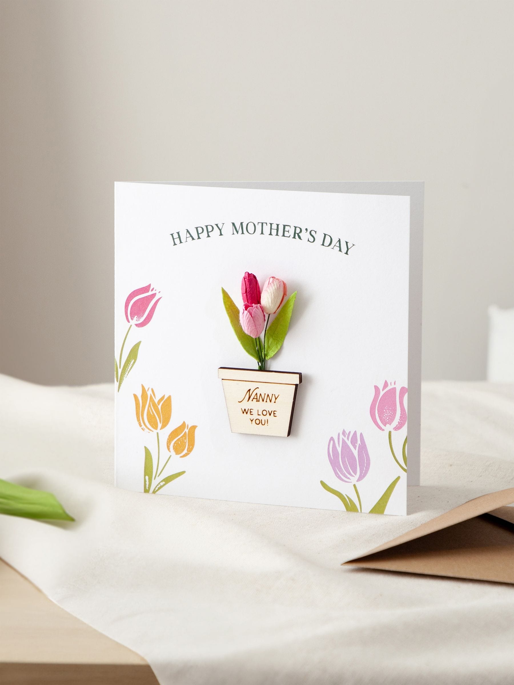 No Ordinary Gift personalised 3D paper tulip card 15x15cm, imported from the UK