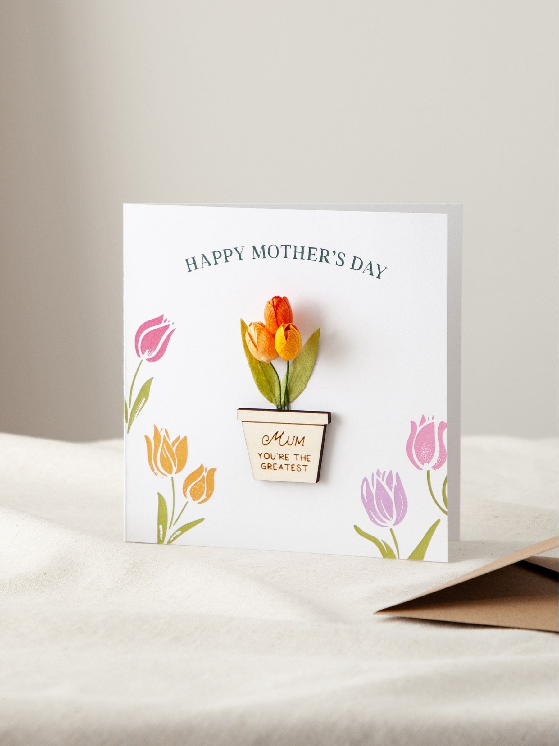 No Ordinary Gift personalised 3D paper tulip card 15x15cm, imported from the UK