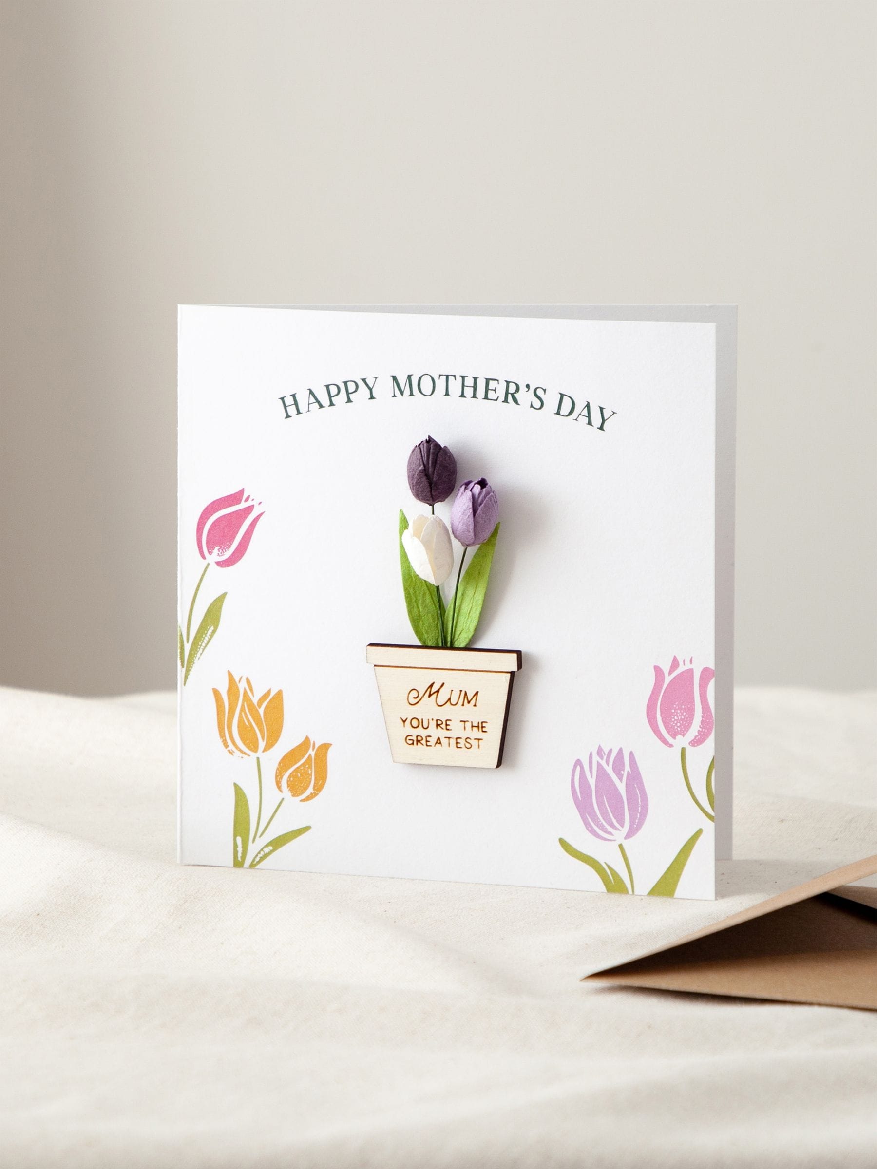 No Ordinary Gift personalised 3D paper tulip card 15x15cm, imported from the UK