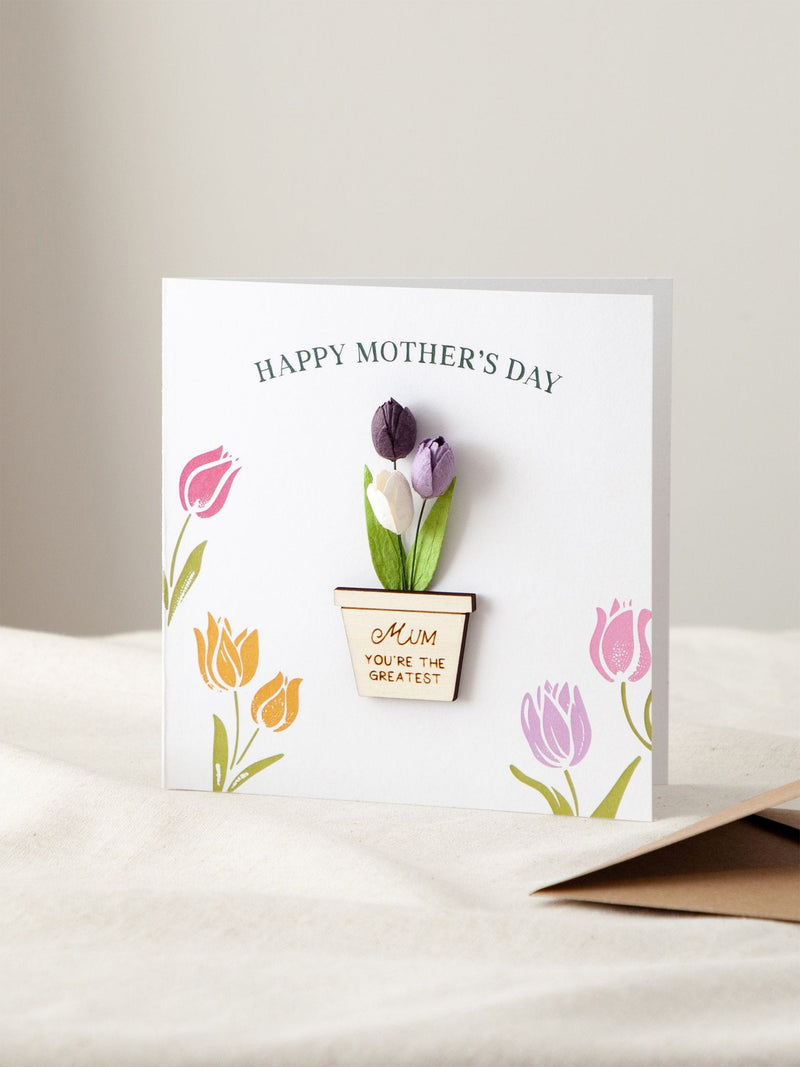 No Ordinary Gift personalised 3D paper tulip card 15x15cm, imported from the UK