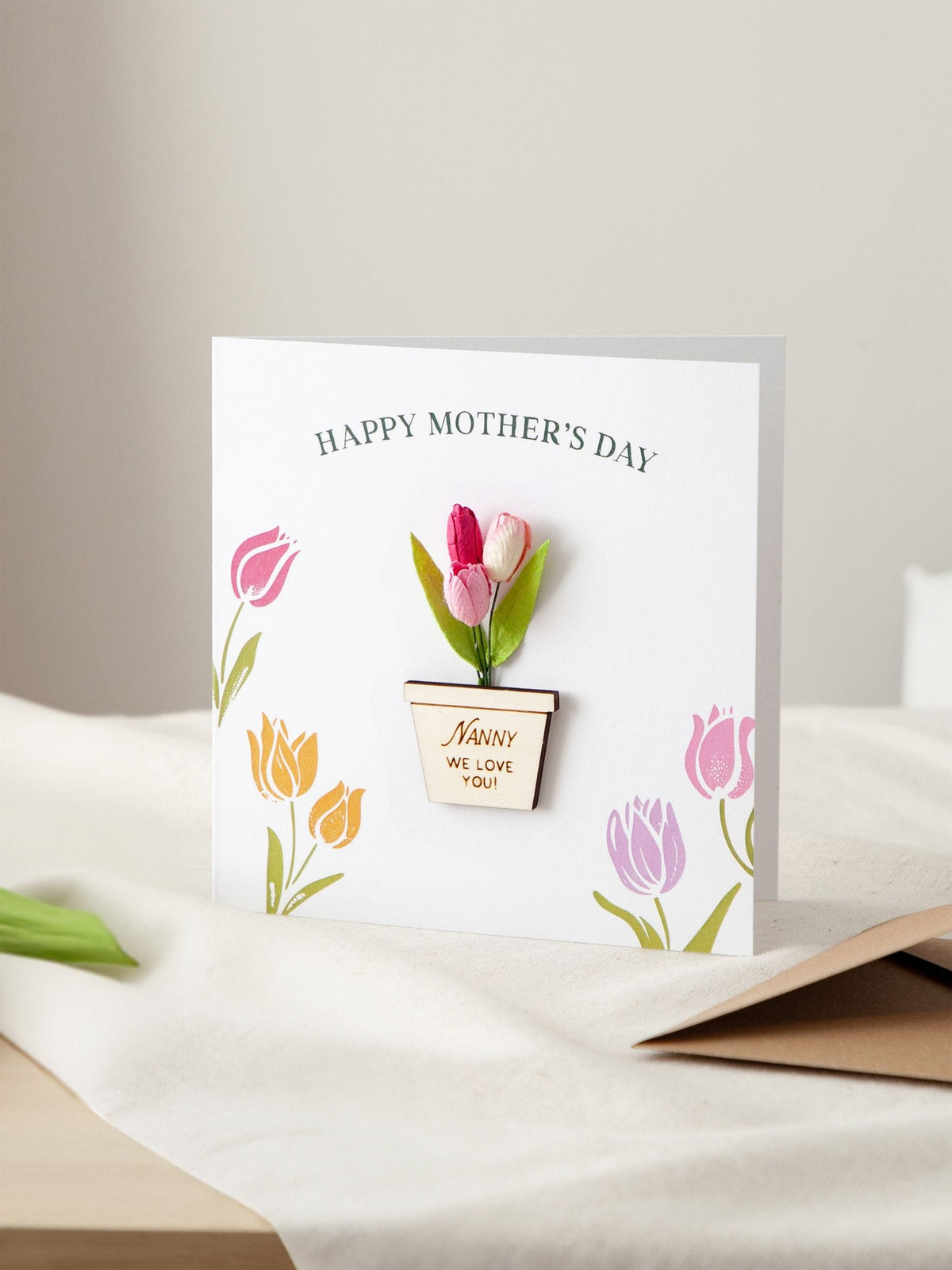 No Ordinary Gift personalised 3D paper tulip card 15x15cm, imported from the UK