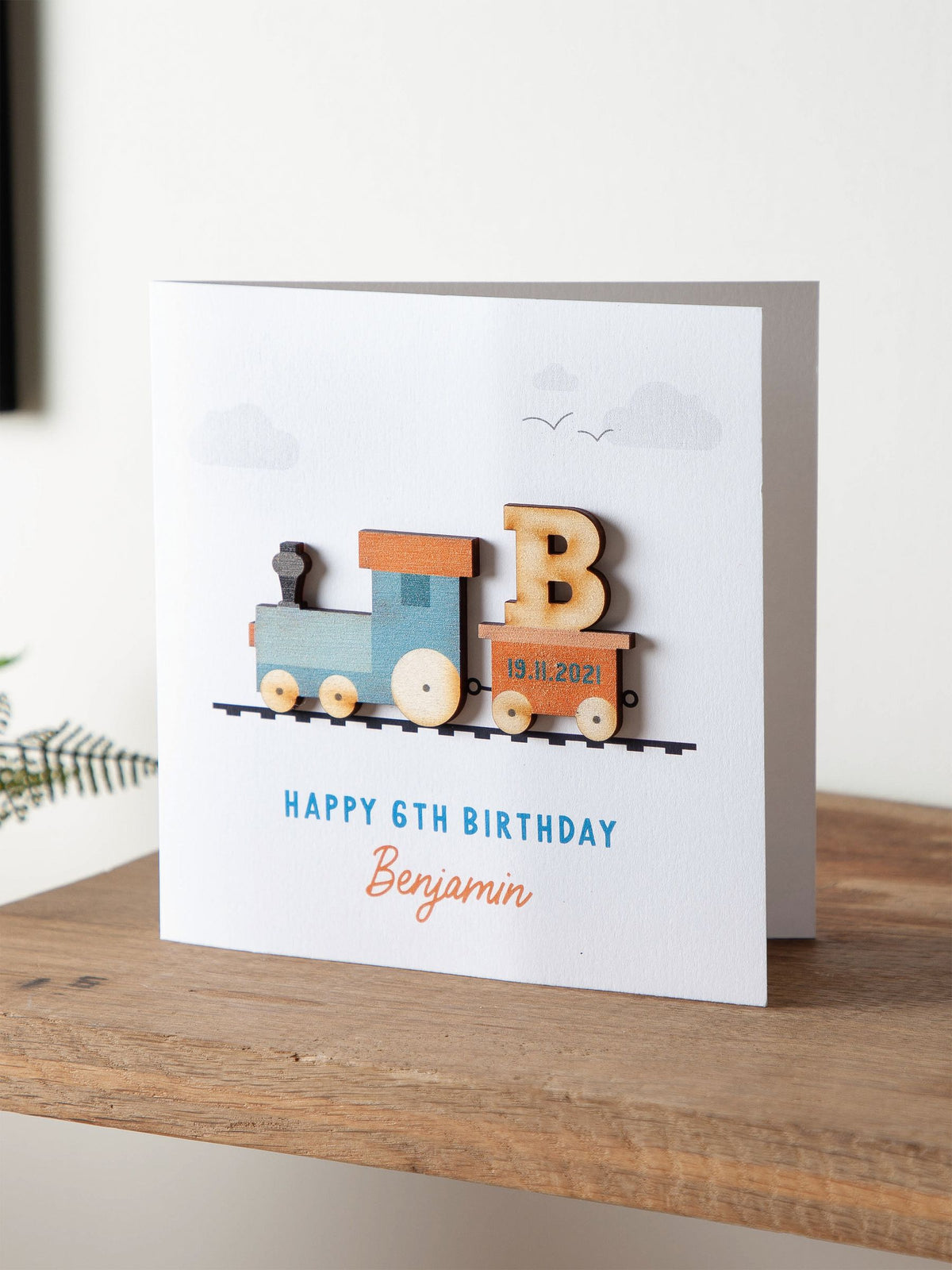 No Ordinary Gift wooden train birthday card (British brand)