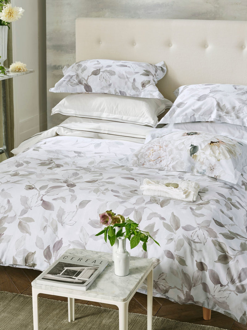 Designers Guild platinum silver Fleur Blanche pillowcase set, imported from the UK
