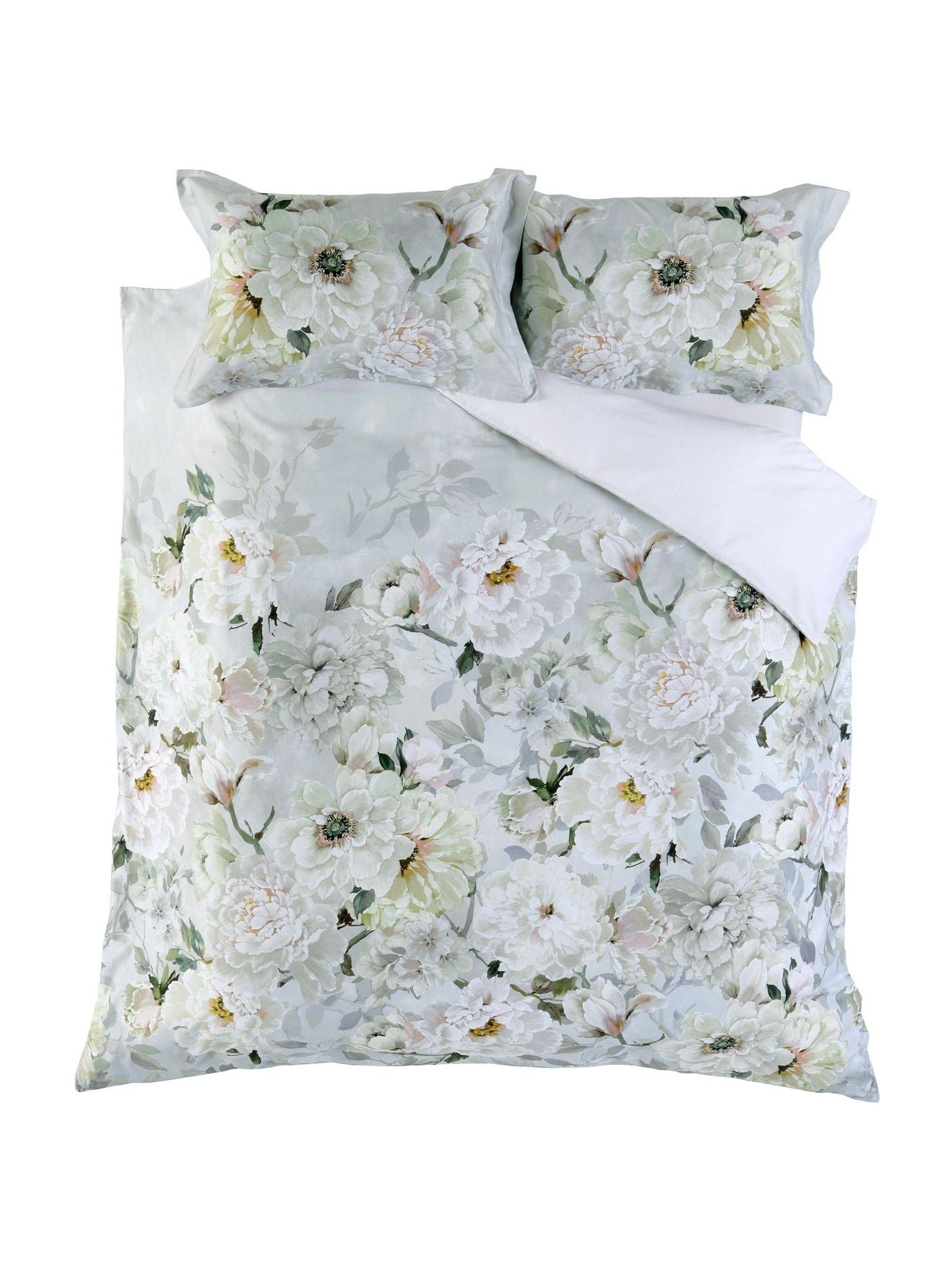 Designers Guild platinum silver Fleur Blanche pillowcase set, imported from the UK