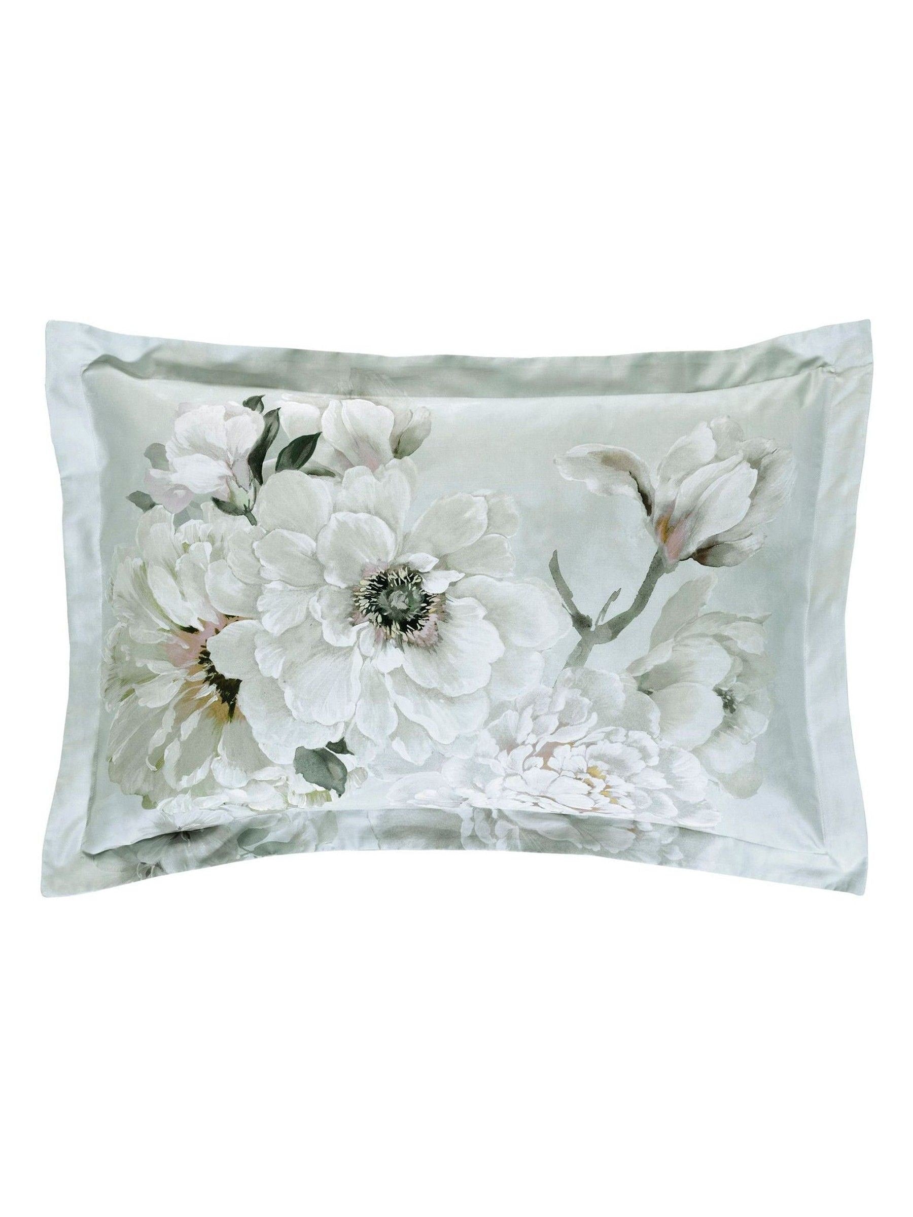 Designers Guild platinum silver Fleur Blanche pillowcase set, imported from the UK