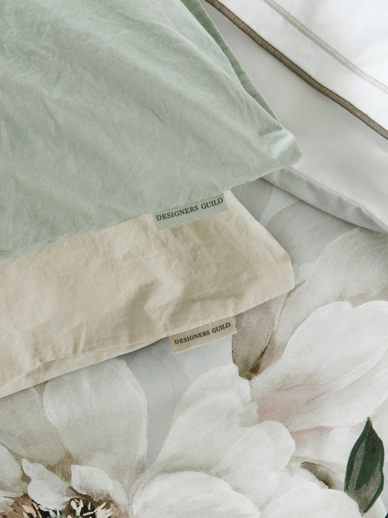 Designers Guild platinum silver Fleur Blanche pillowcase set, imported from the UK