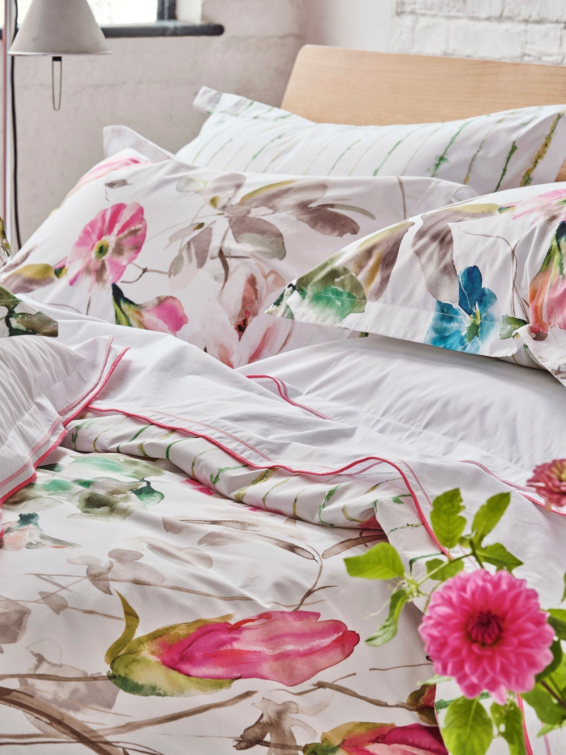Designers Guild fuchsia pink Japanese magnolia pillowcases set (British brand)