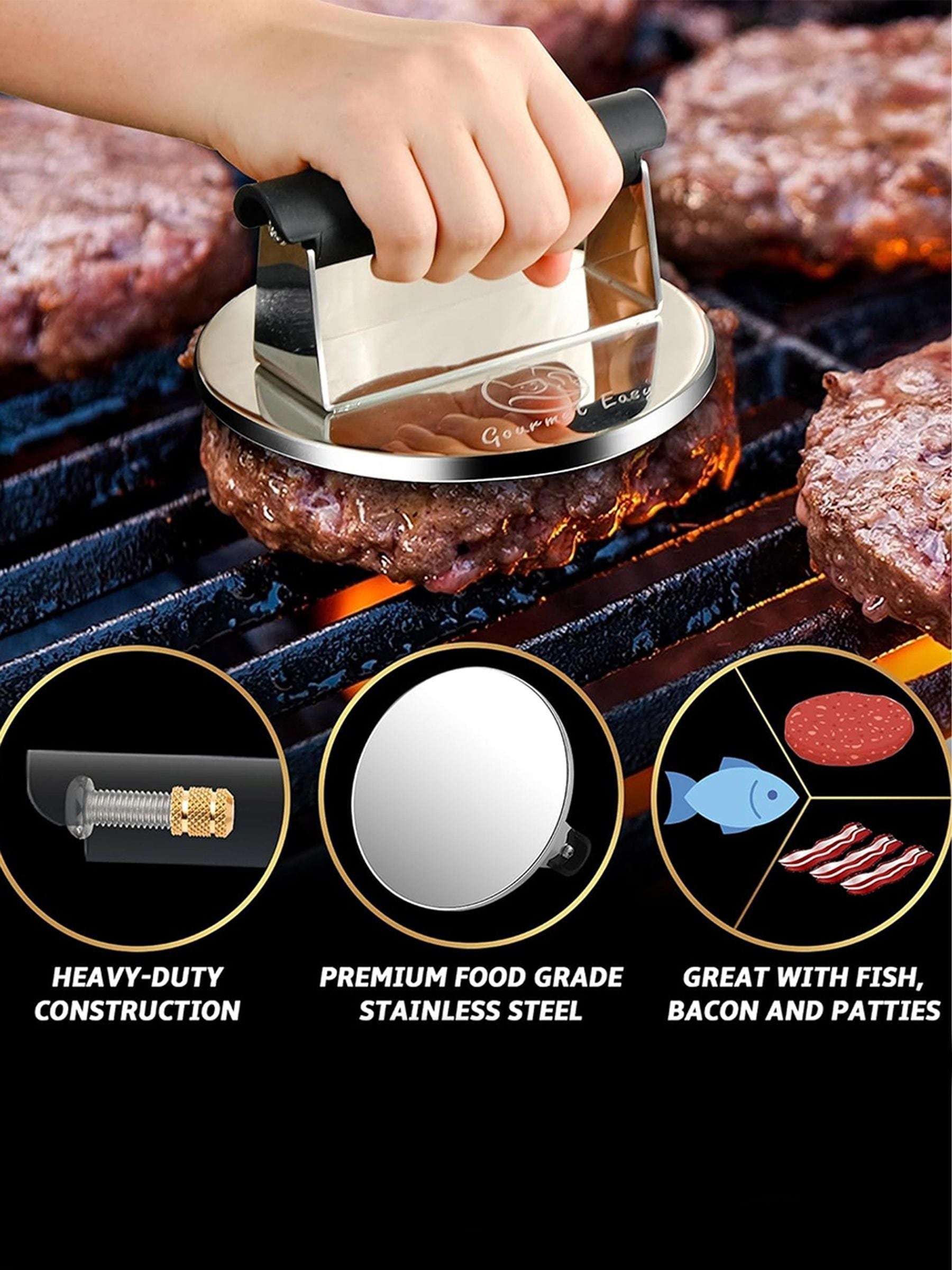Gourmet Easy stainless steel burger press, UK version