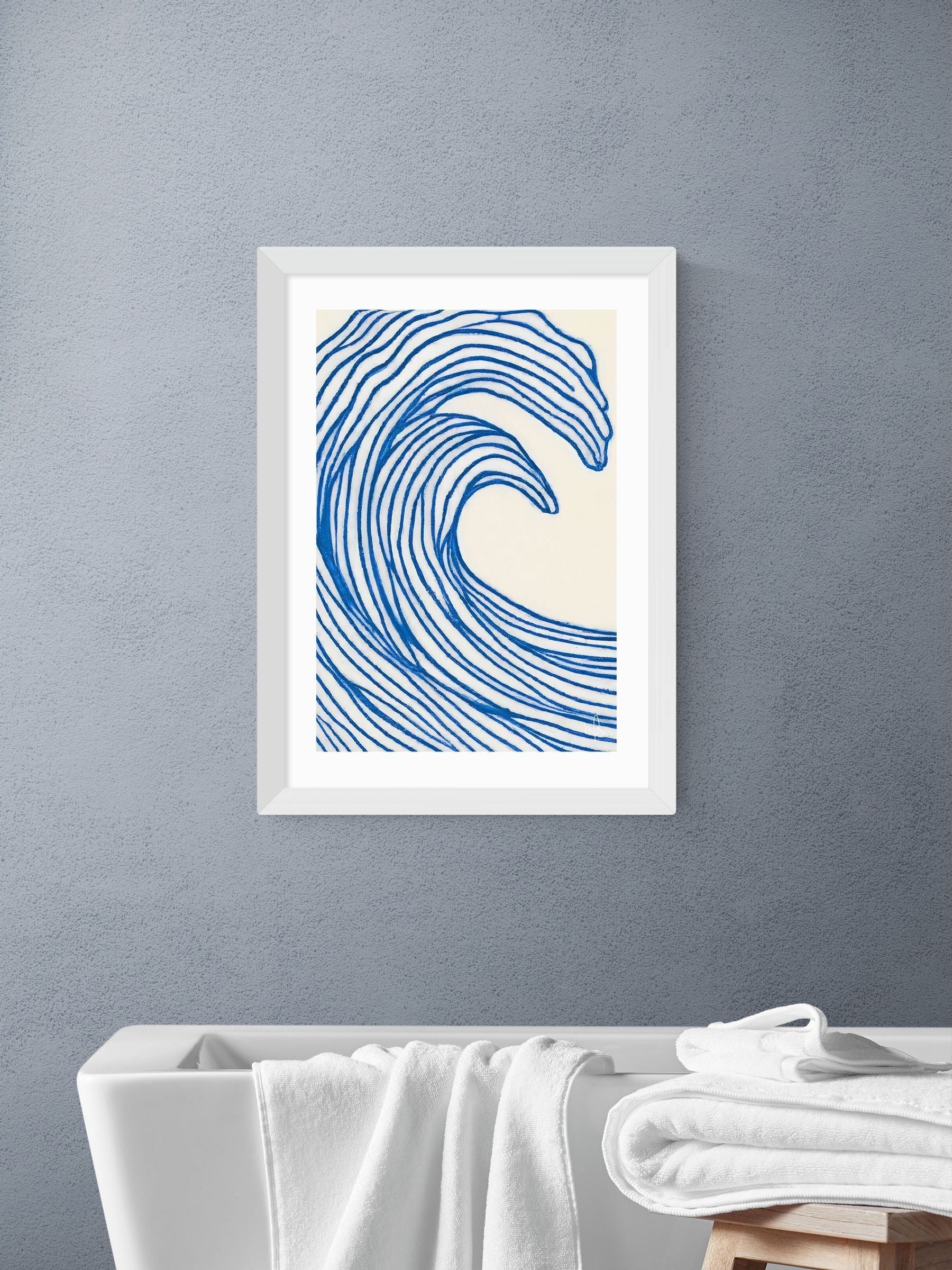 East End Prints White Wavy Lines wall art print (British brand)