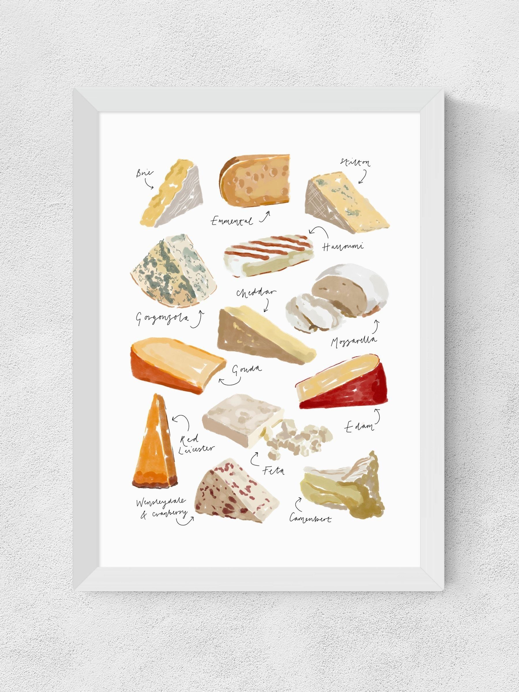 East End Prints cheese variety wall art print, imported from the UK