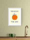East End Prints White Squeeze The Day Orange Wall Art Print by She Snacks and Paints