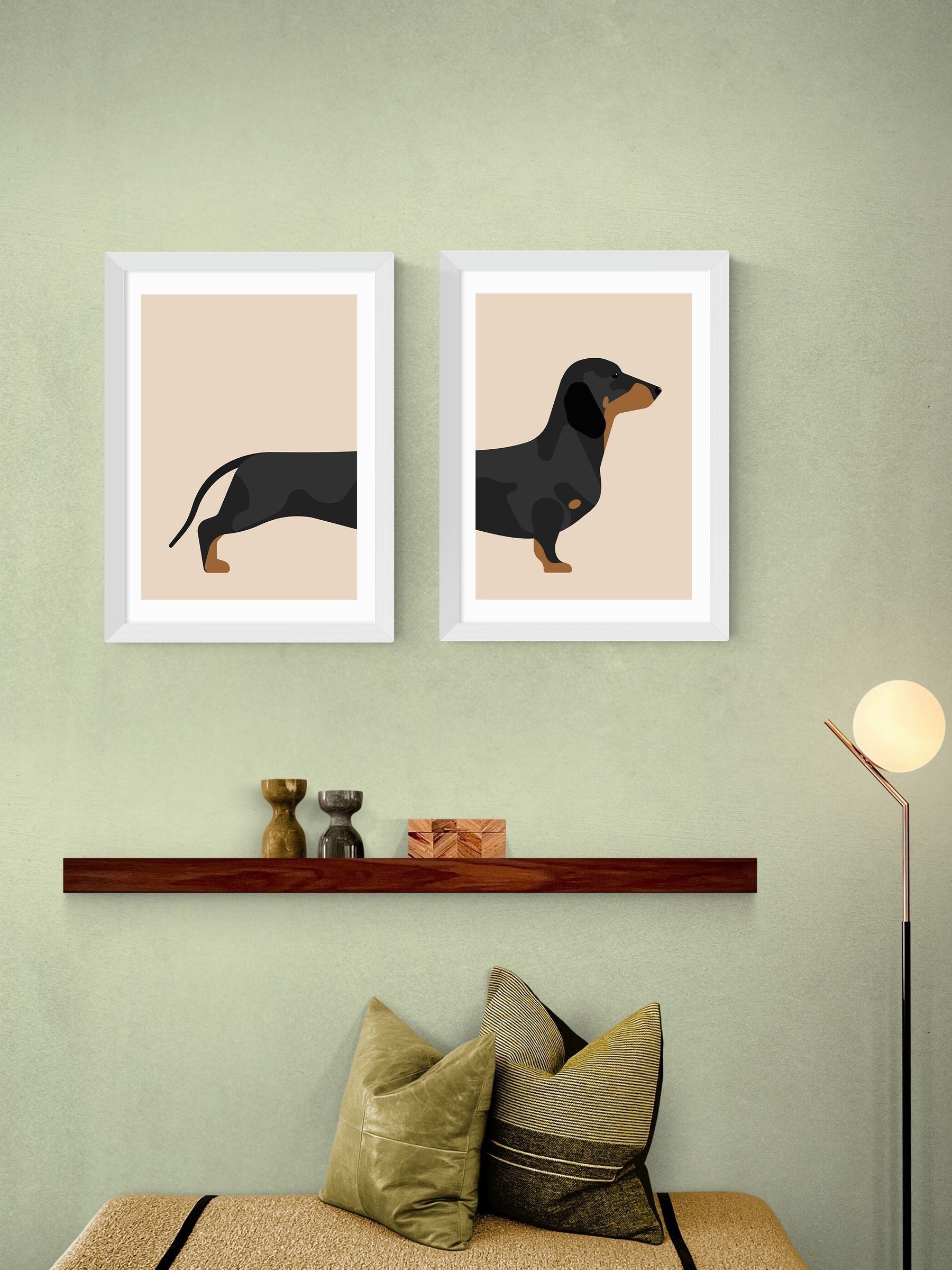 East End Prints Set of 2 White Sausage Dog Wall Arts Print by Rocket Jack