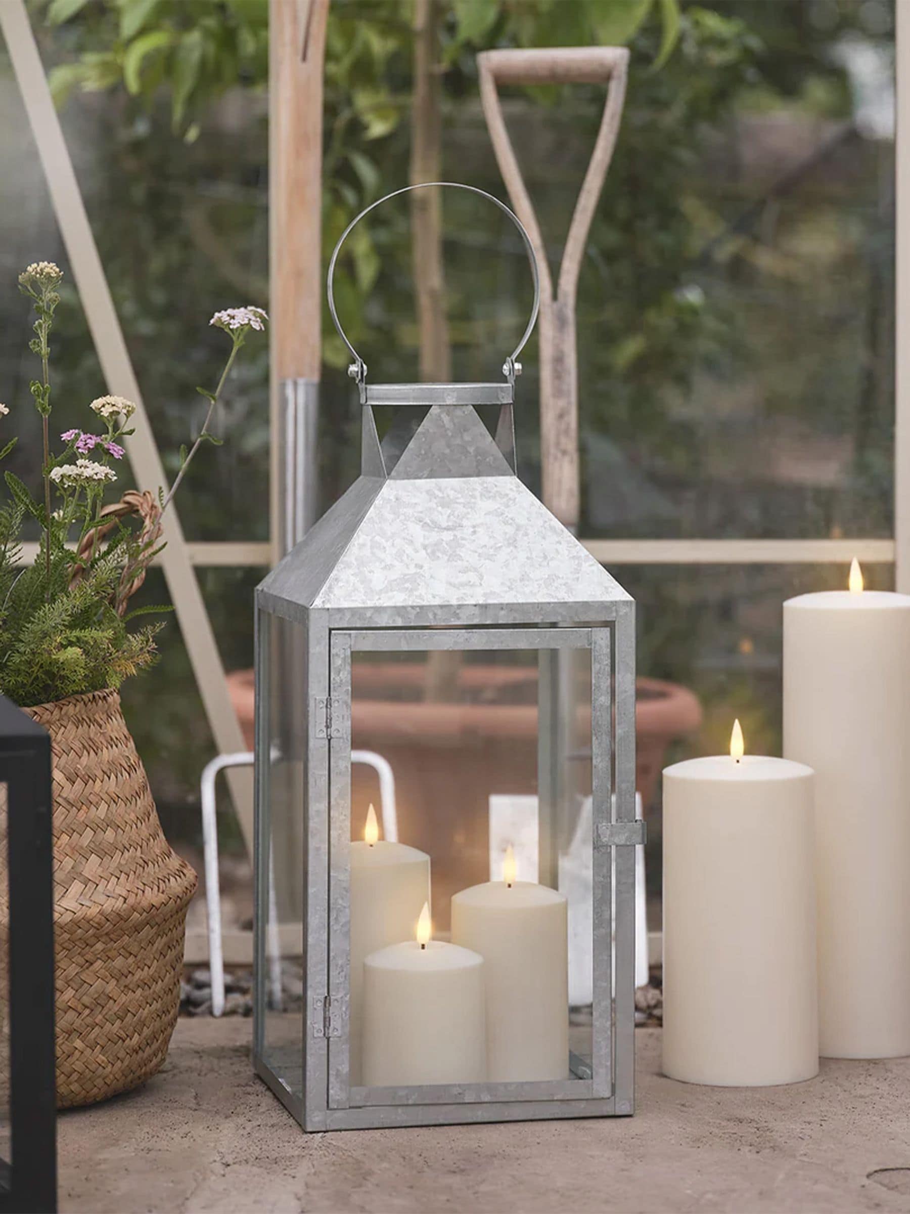 Lights4fun Silver Hayle large metal lantern with TruGlow candles - British product