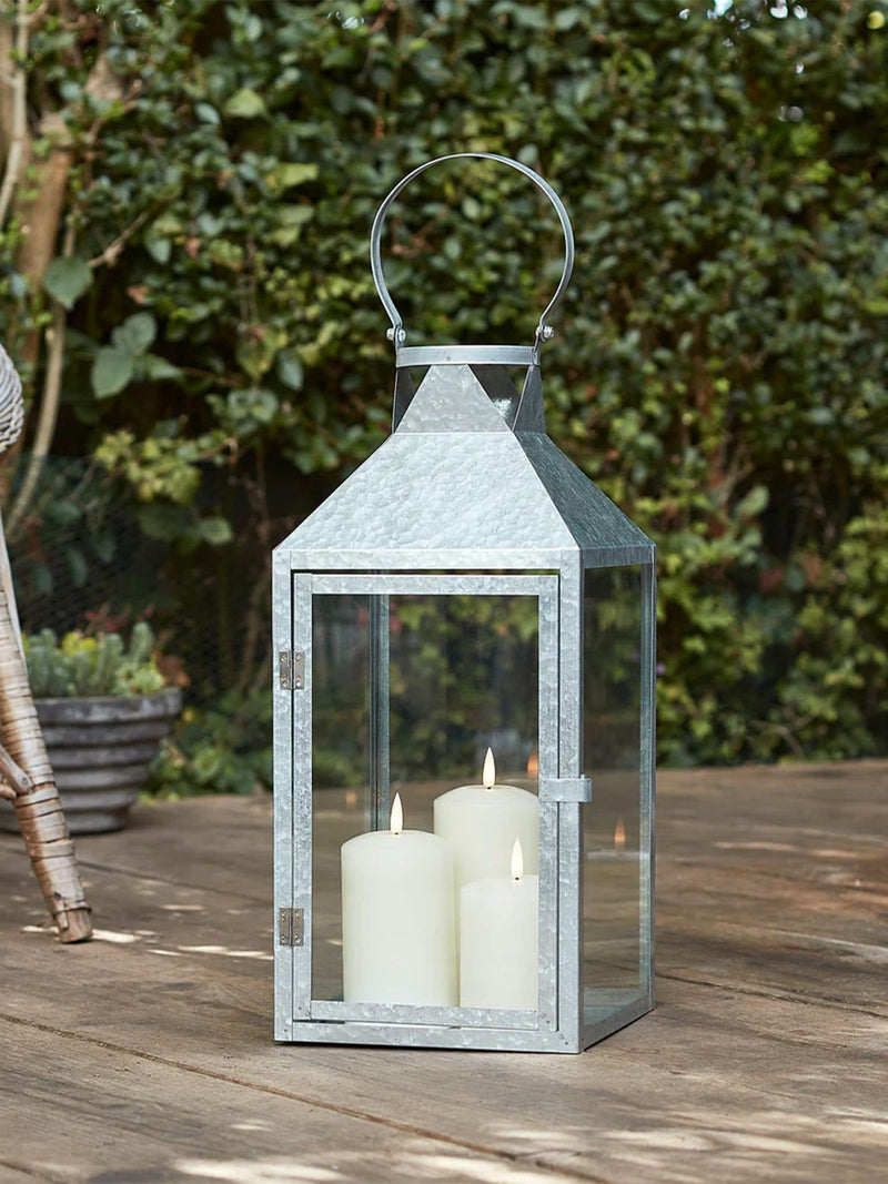 Lights4fun Silver Hayle large metal lantern with TruGlow candles - British product