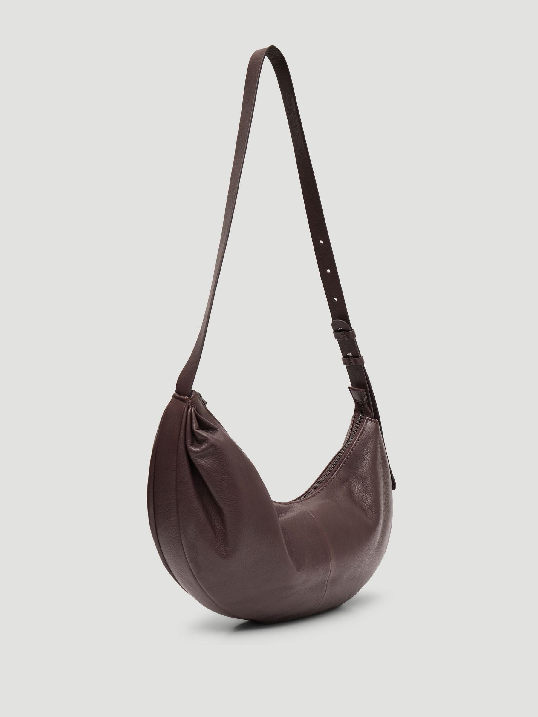Hush Red Romy ruched leather crescent bag (British brand)