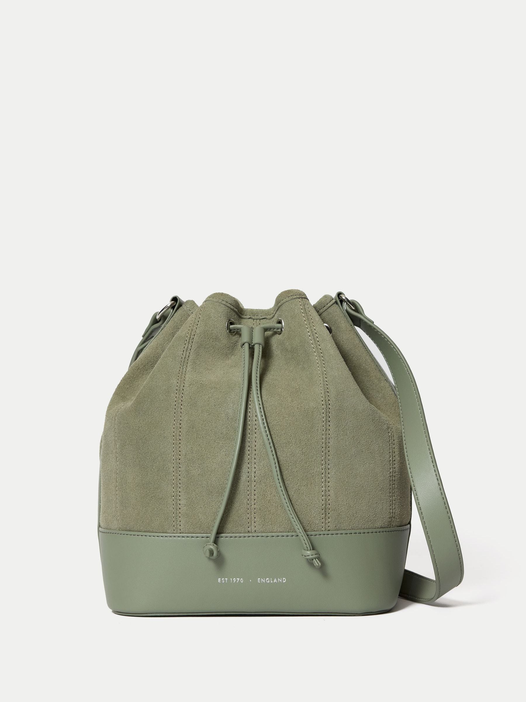 Jigsaw dark green drawstring bucket bag (British brand)