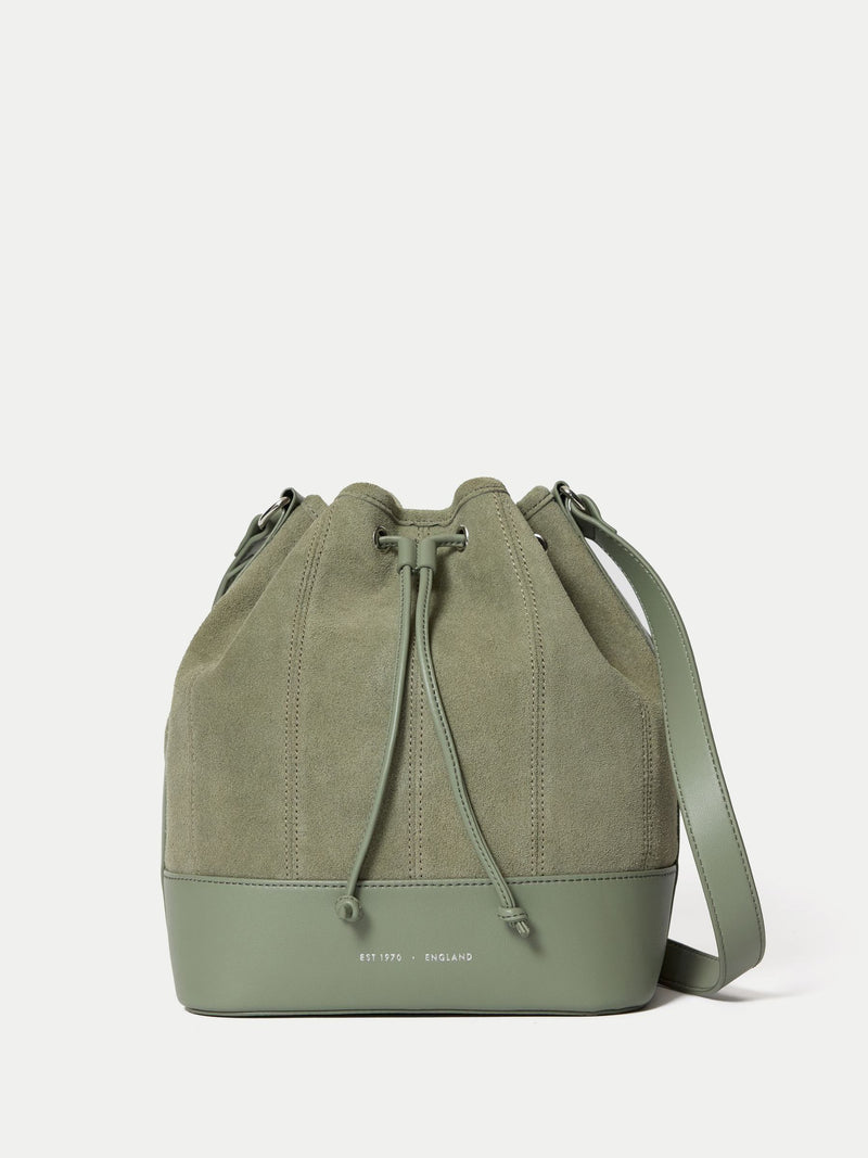 Jigsaw dark green drawstring bucket bag (British brand)