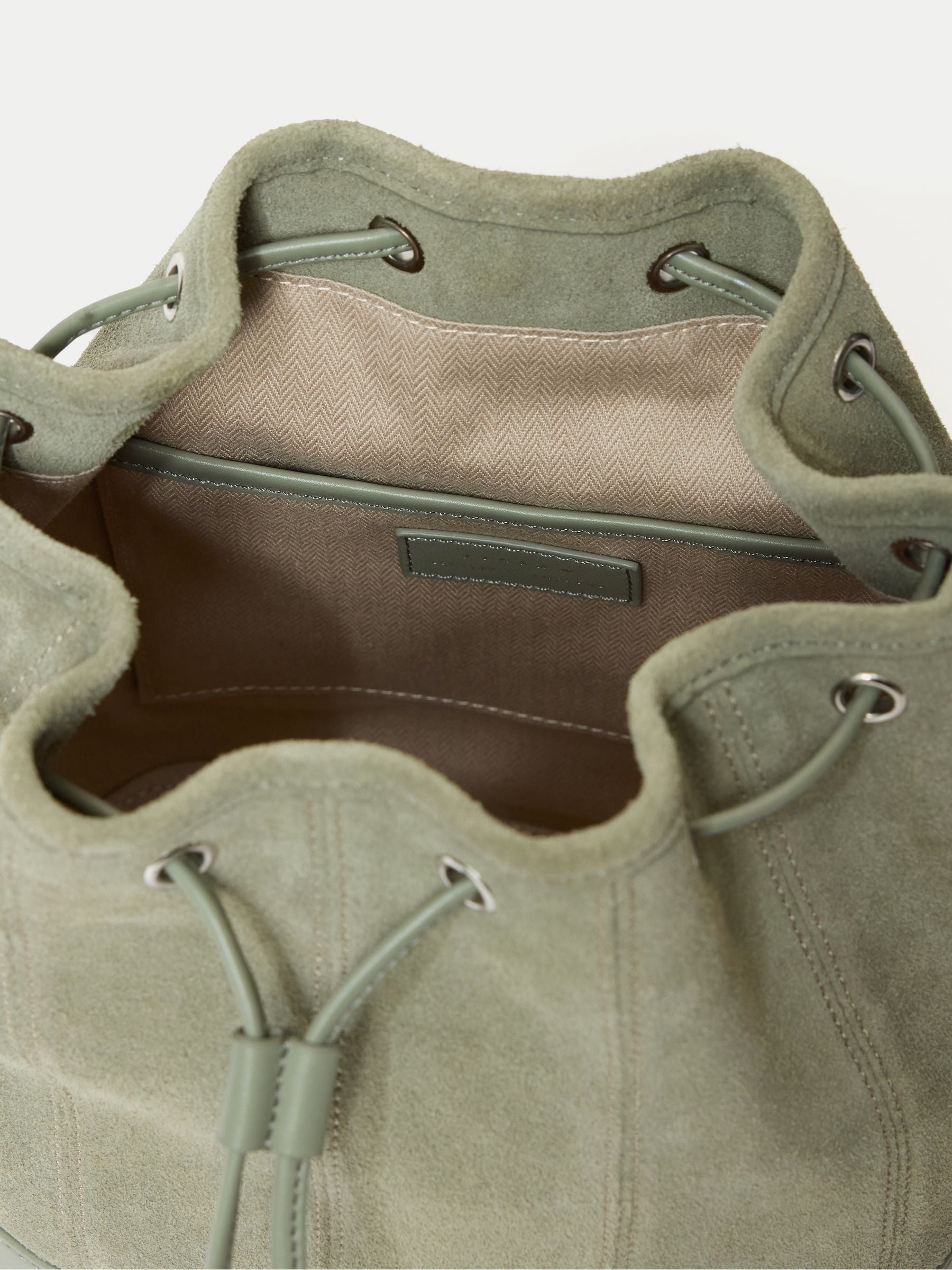 Jigsaw dark green drawstring bucket bag (British brand)