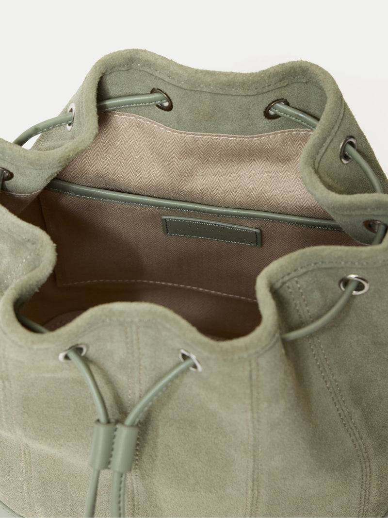 Jigsaw dark green drawstring bucket bag (British brand)