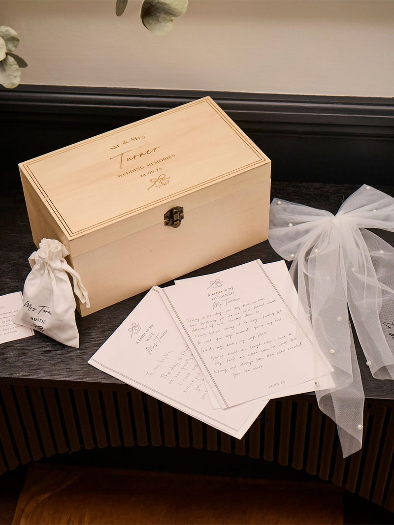 Made Yours Natural personalised wooden wedding keepsake box (British brand)
