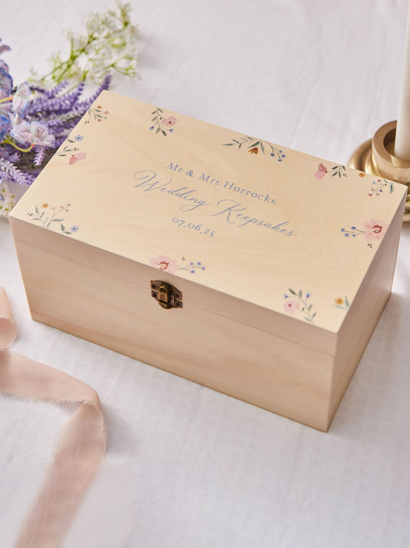 Made Yours Natural wooden keepsake box wildflower design, imported from the UK