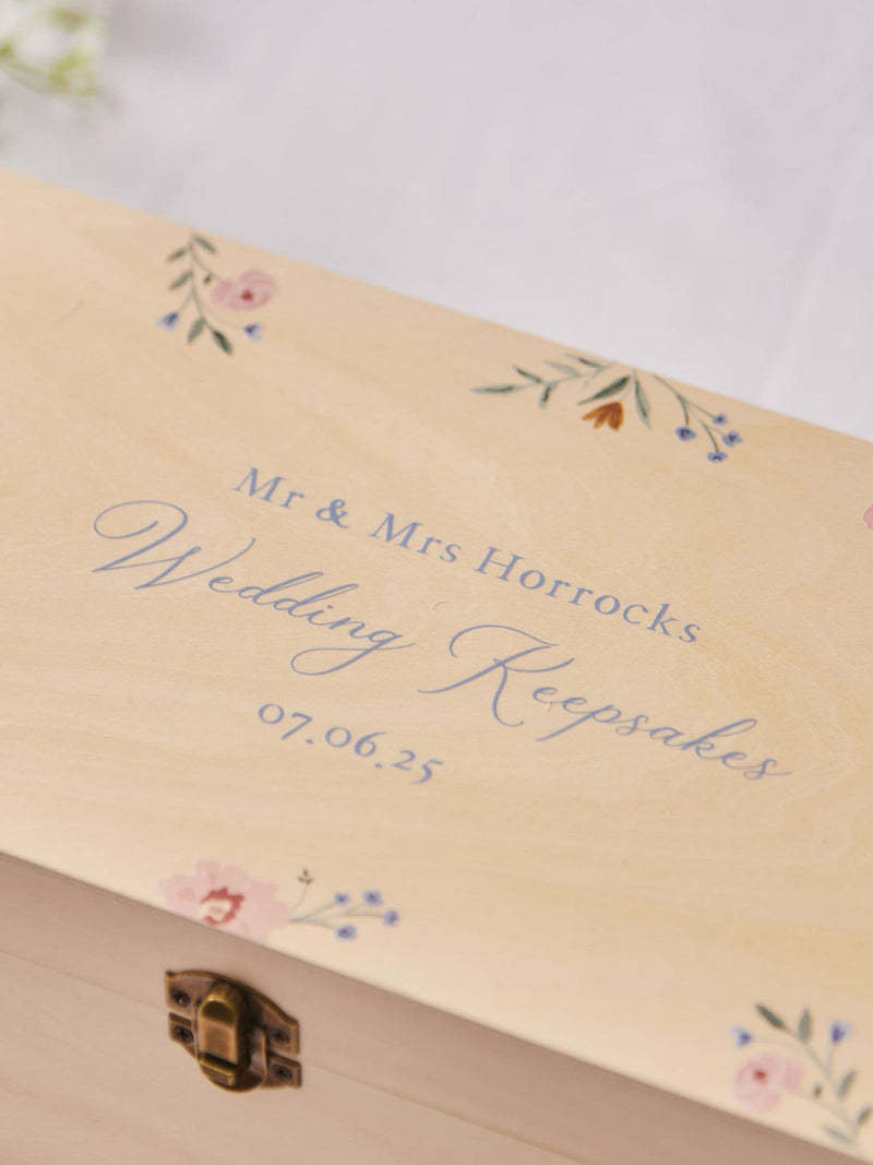 Made Yours Natural wooden keepsake box wildflower design, imported from the UK