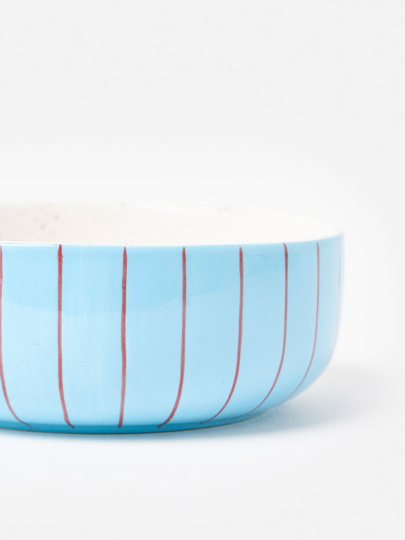 Oliver Bonas Le Chien ceramic pet bowl blue and red stripes (British brand)