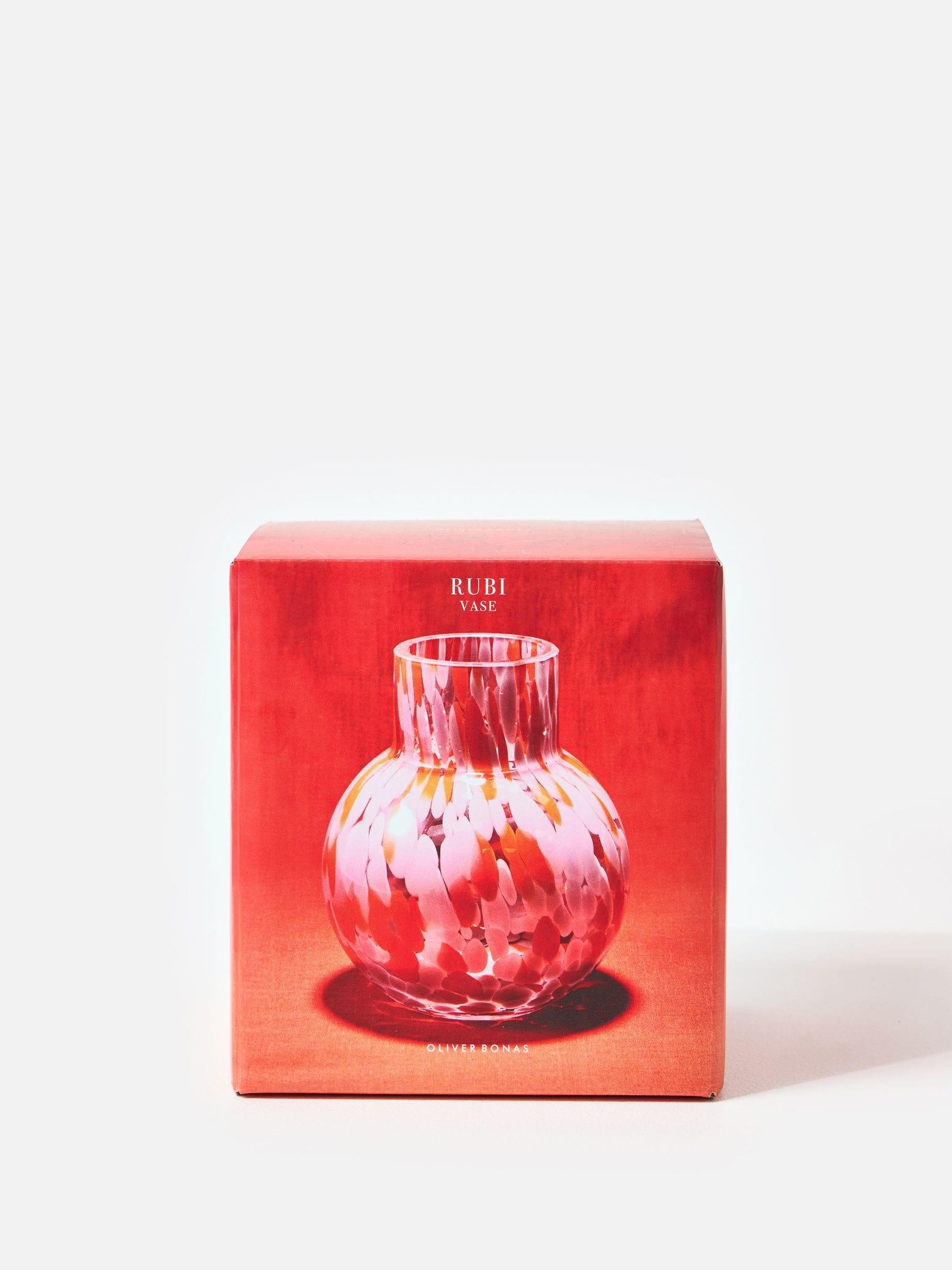 Oliver Bonas pink and orange speckle glass vase, UK version