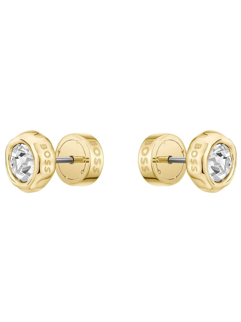 BOSS Kassy gold IP earrings crystal centre, imported from the UK