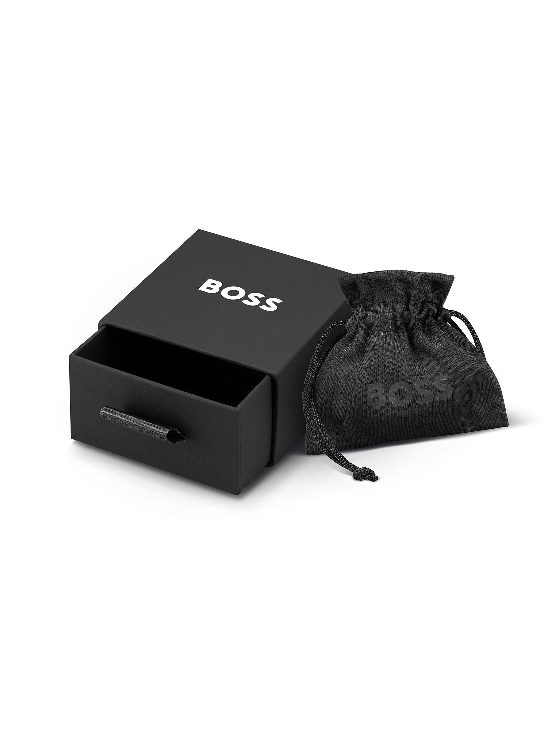 BOSS Kassy gold IP earrings crystal centre, imported from the UK
