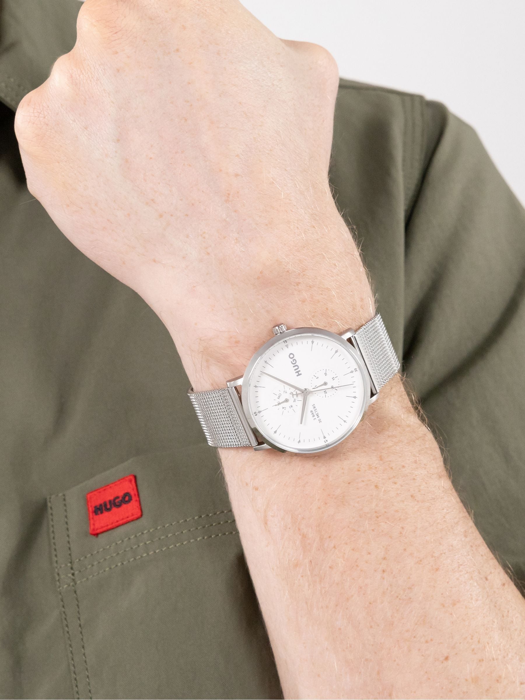 HUGO multifunction watch white dial mesh bracelet, imported from the UK