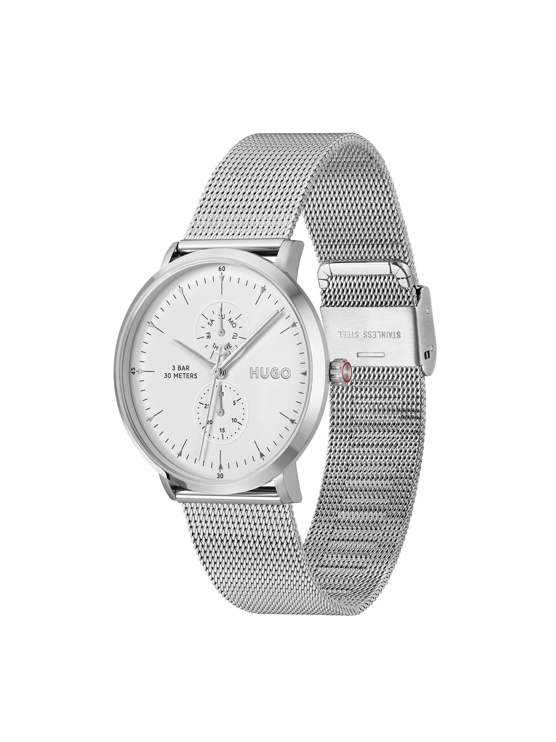 HUGO multifunction watch white dial mesh bracelet, imported from the UK